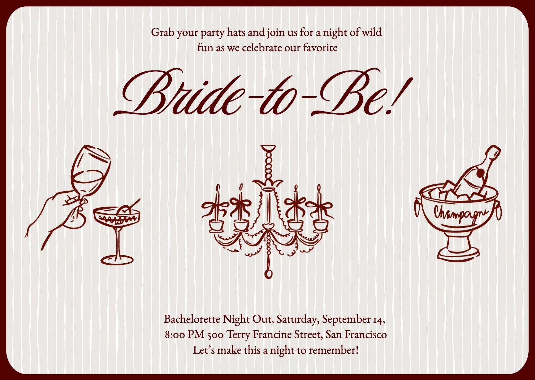 Classic Illustrative Bachelorette Invitation