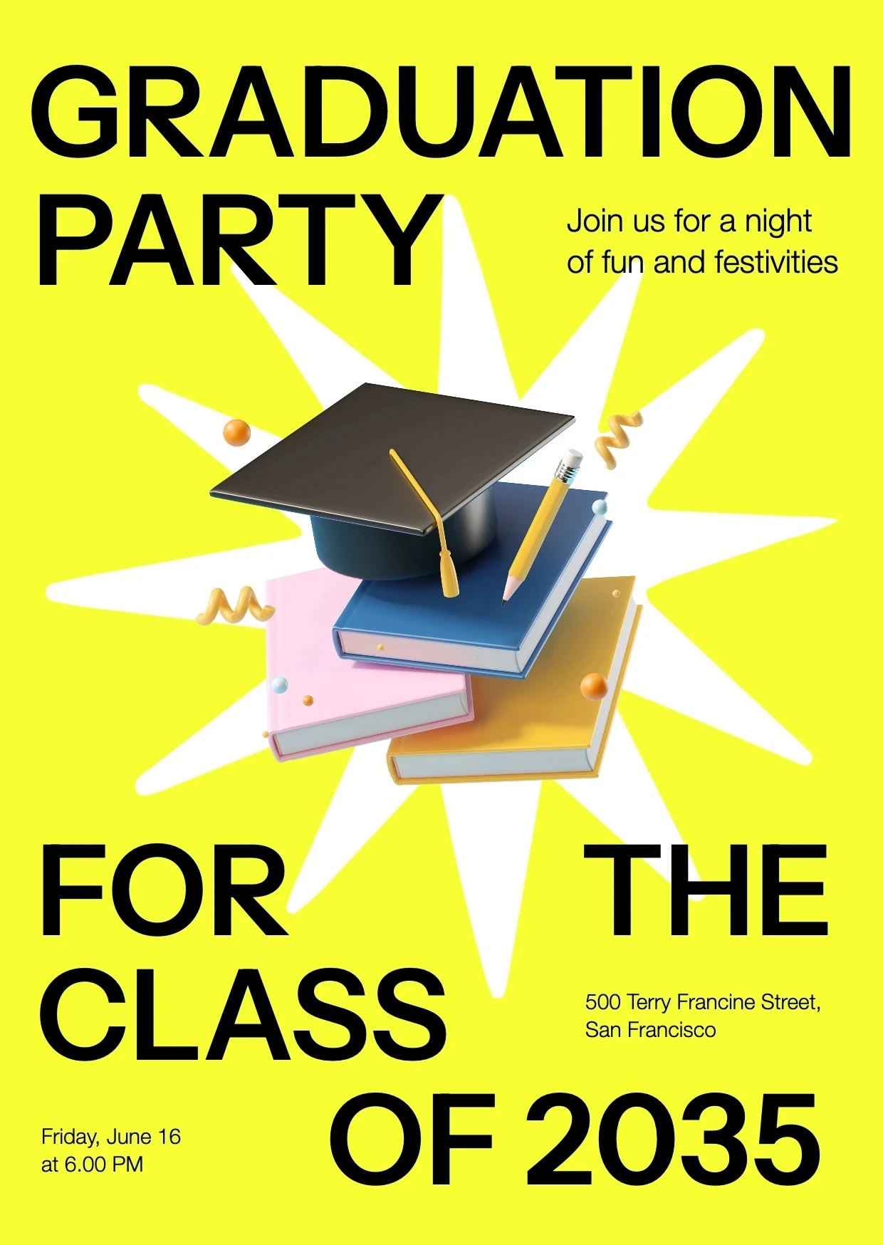 Bold Playful 3D Graduation Invitation