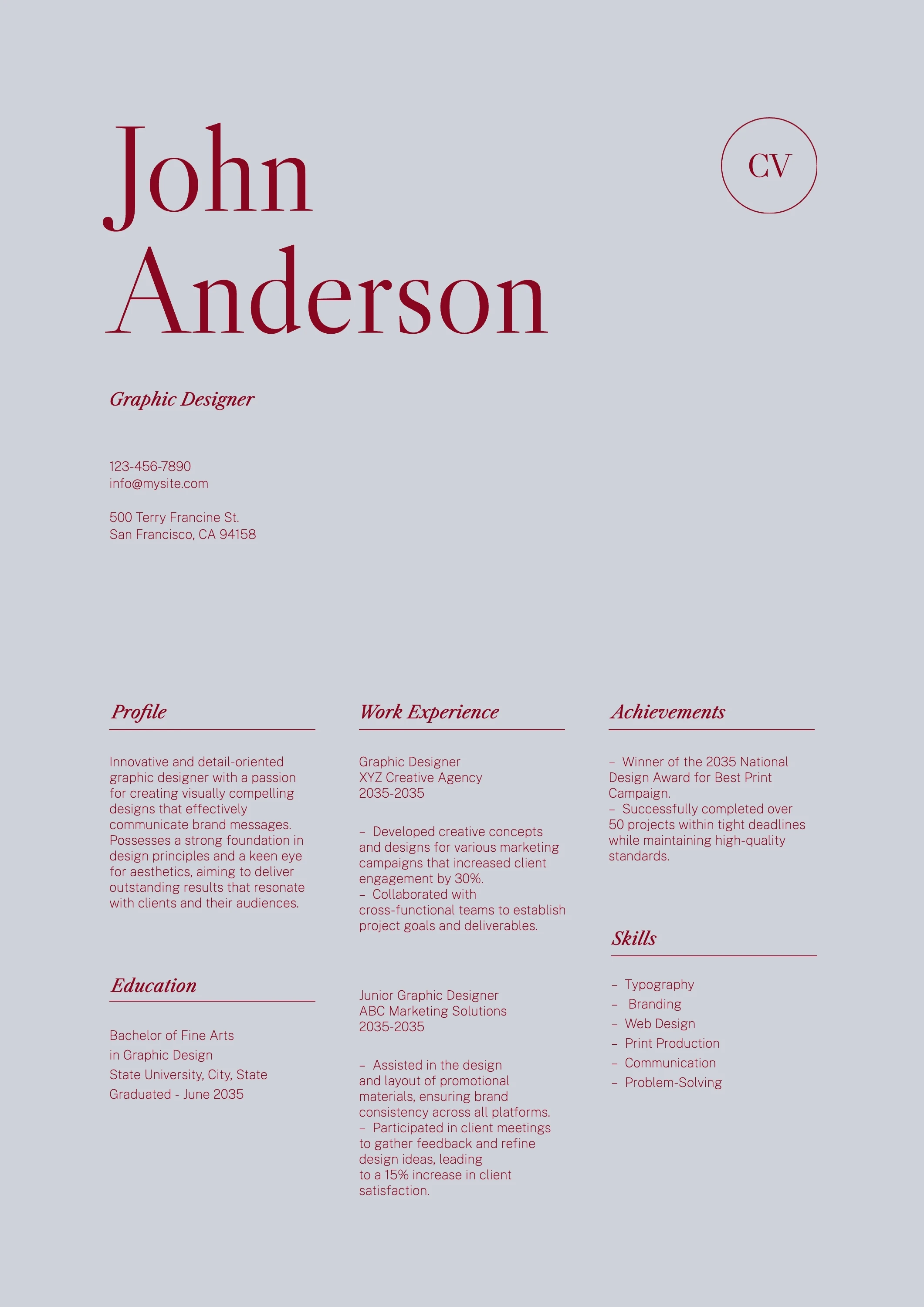 Classic Clean Graphic Designer Resume