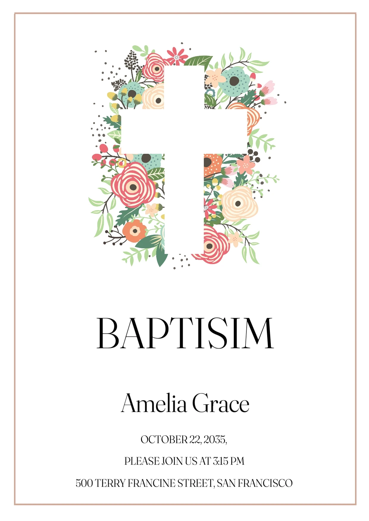 Classic Floral Baptism Invitation