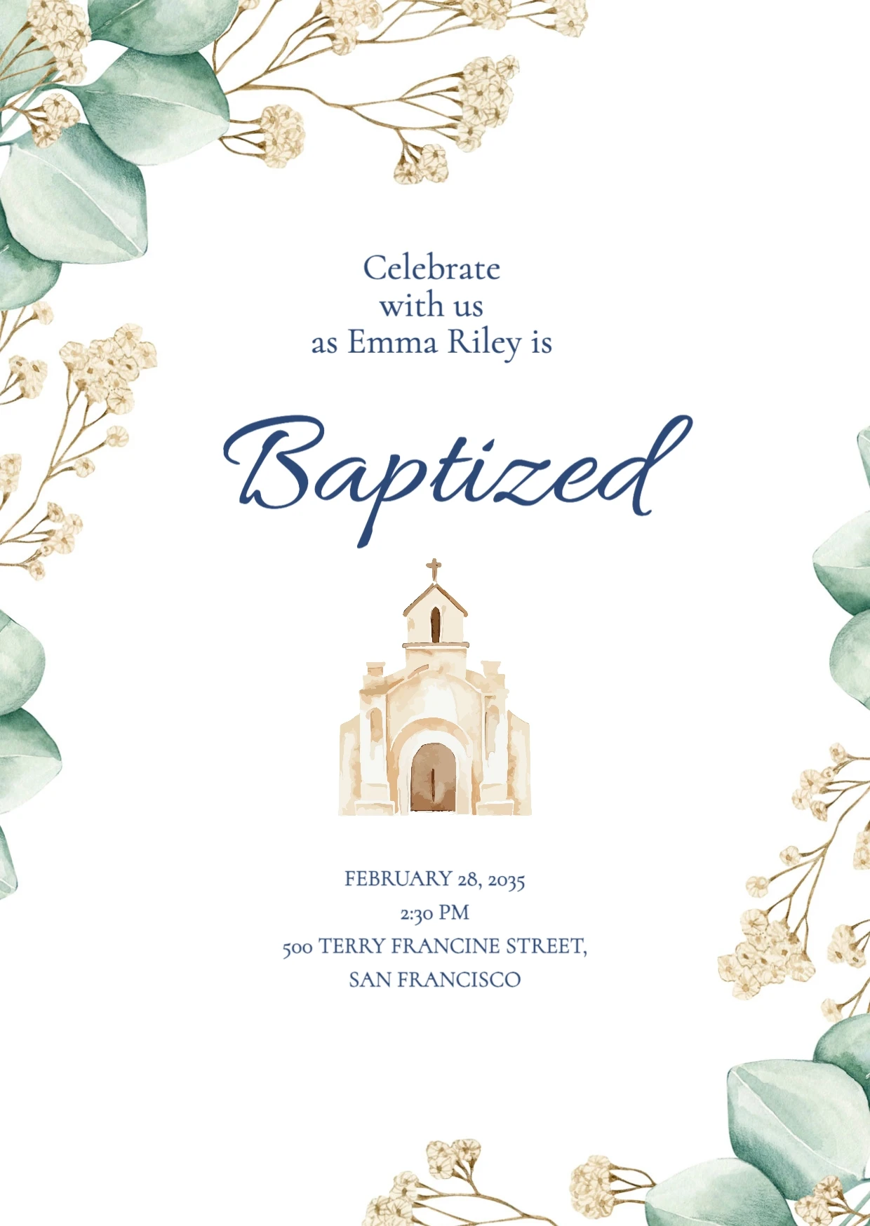 Classic Illustrative Baptism Invitation
