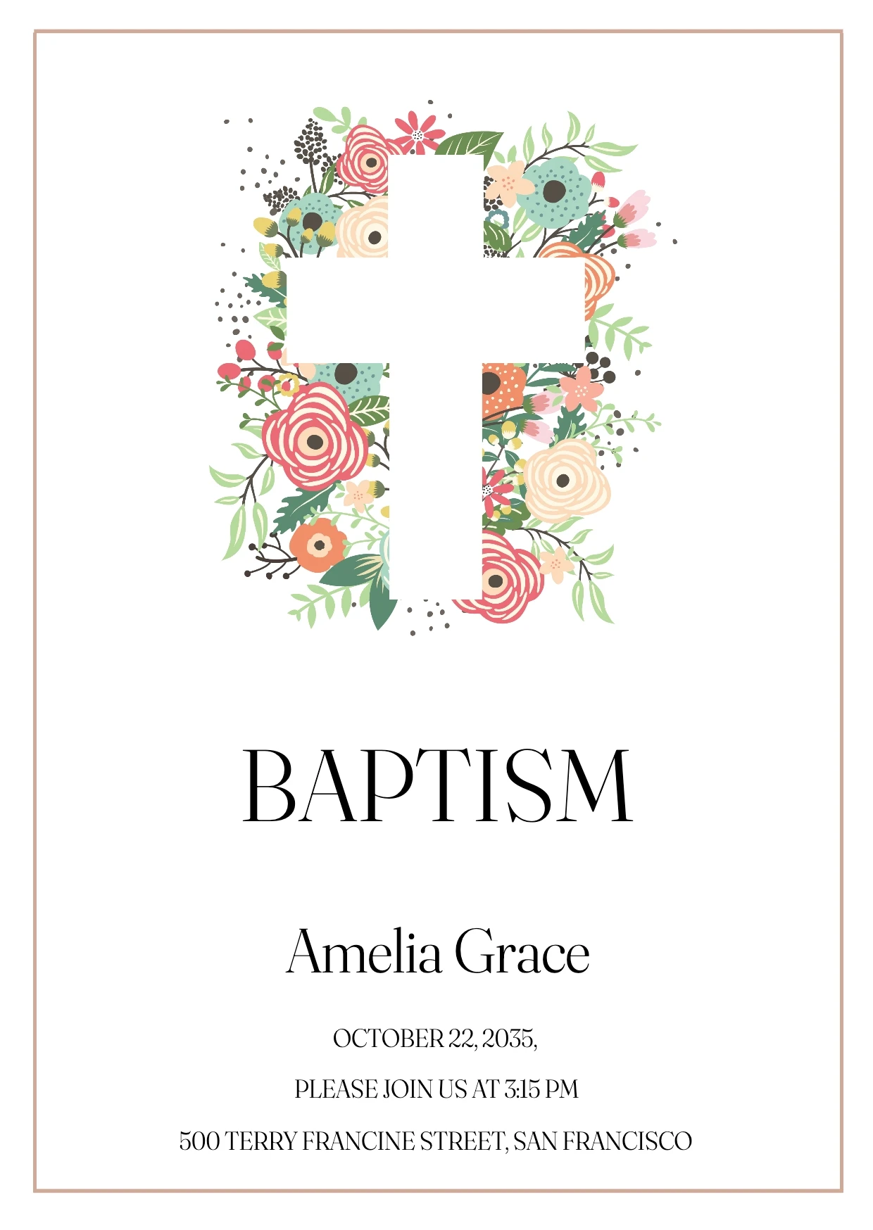 Classic Floral Baptism Invitation