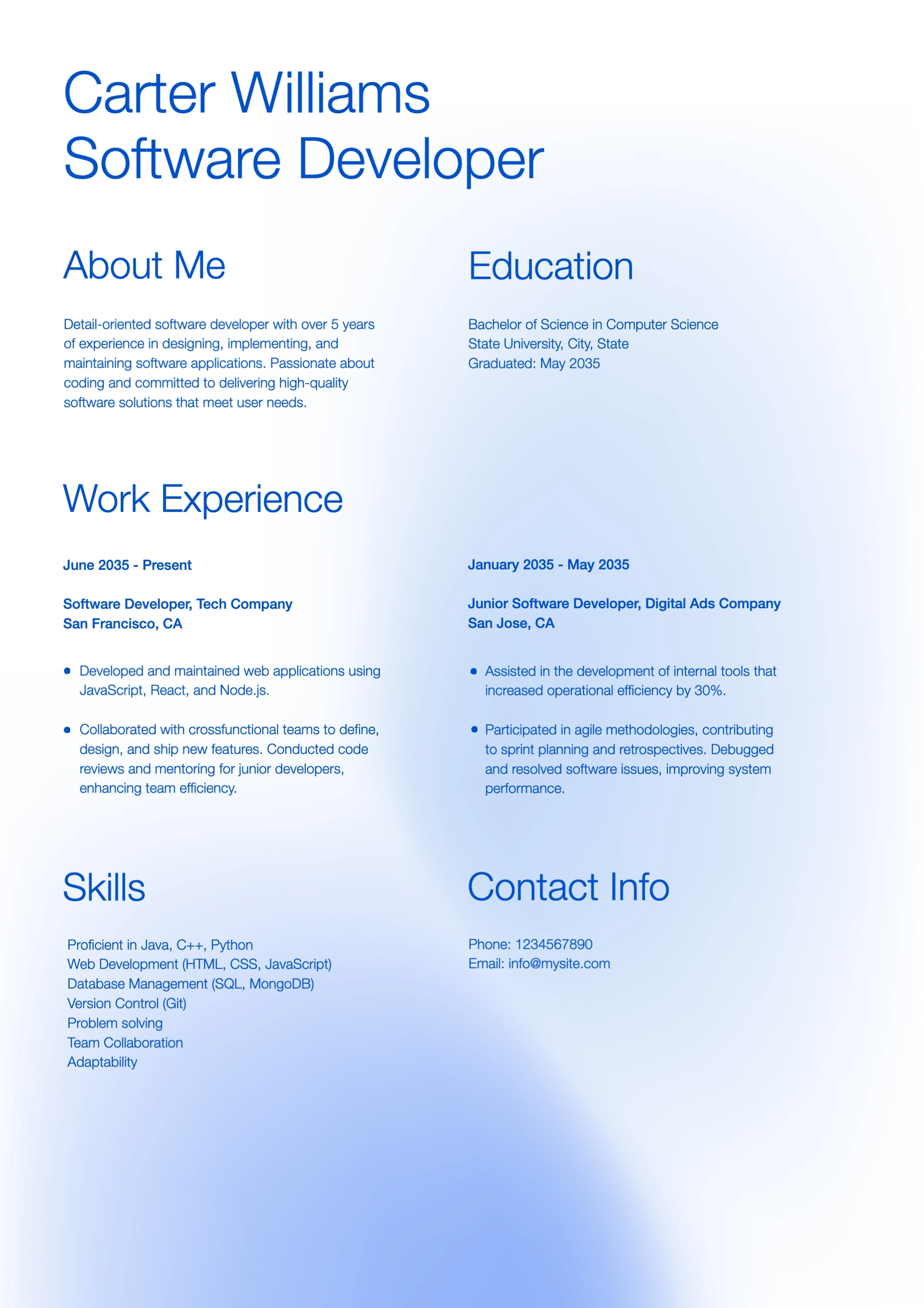 Tech Clean Simple Resume