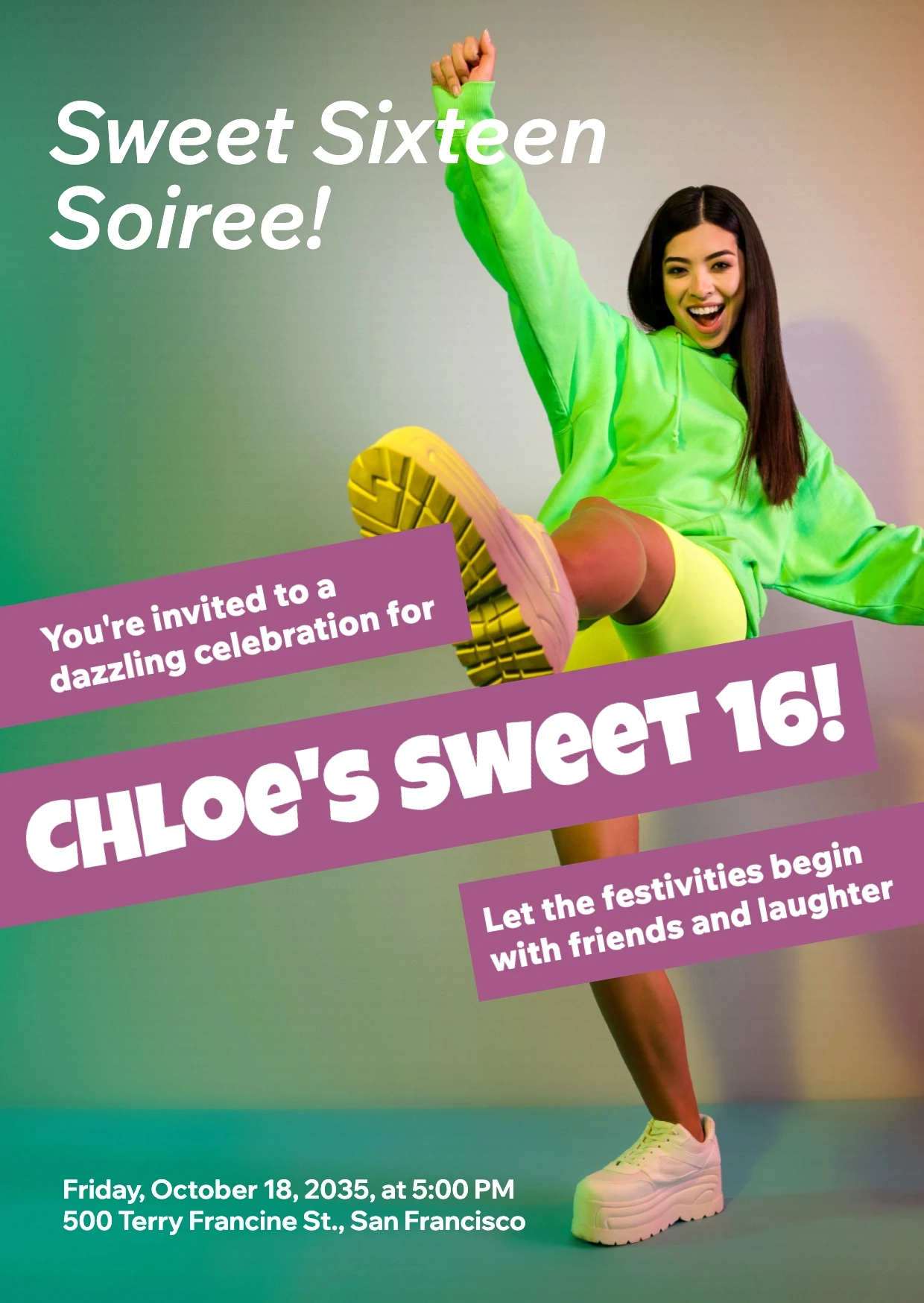 Modern Neon Birthday Invitation