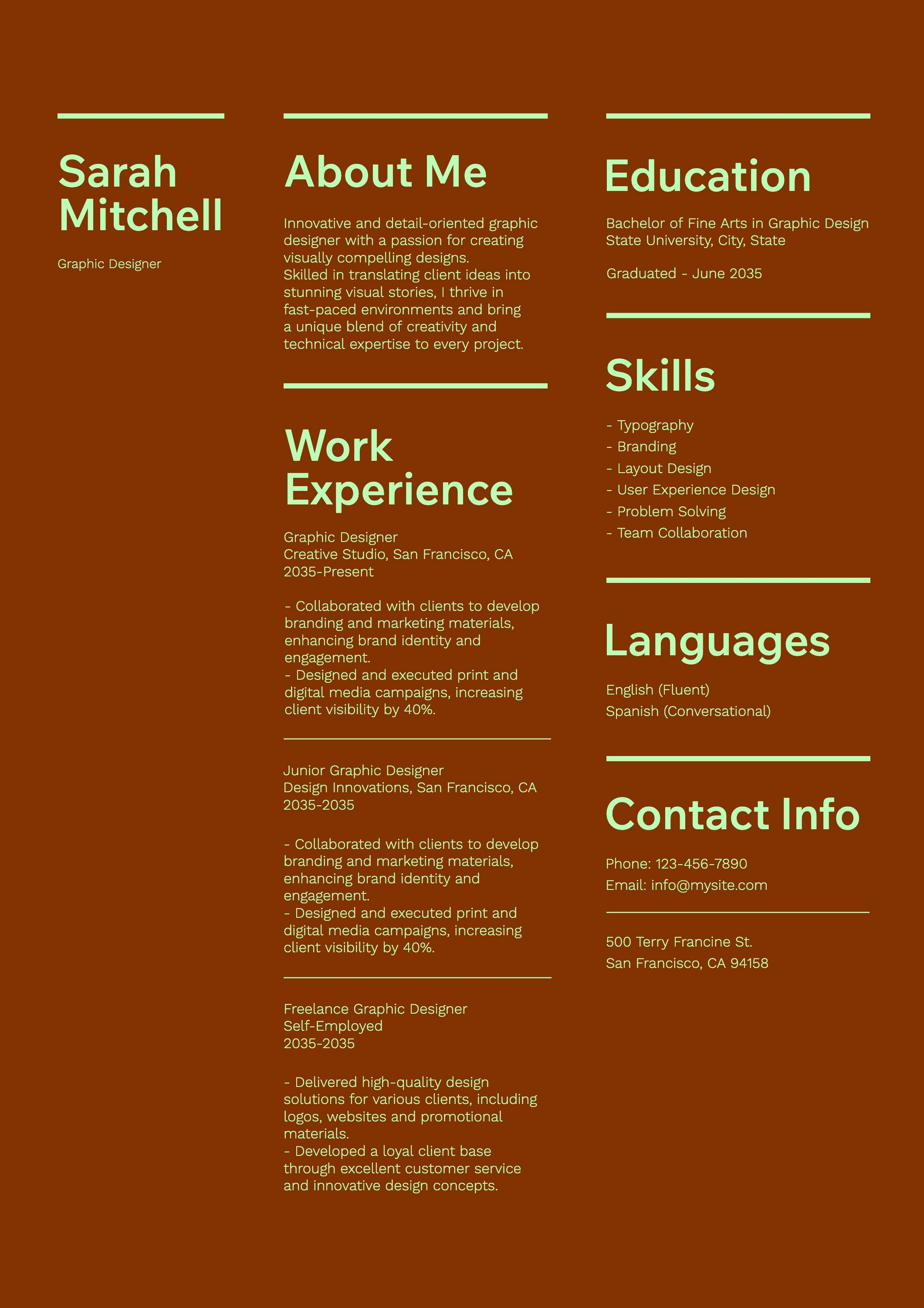 Classic Clean Graphic Designer Resume