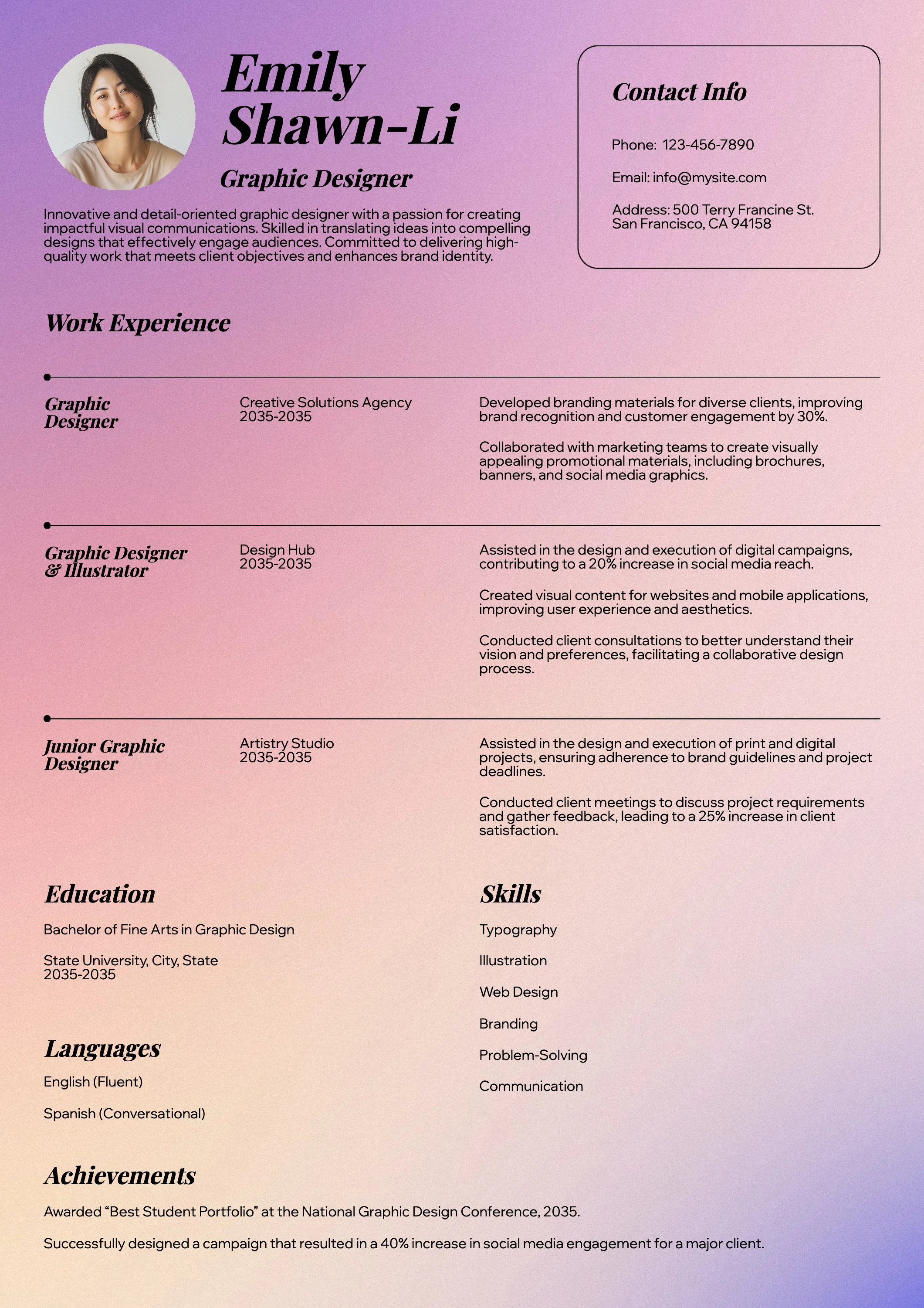 Minimalist Floral Graphic Designer Resume