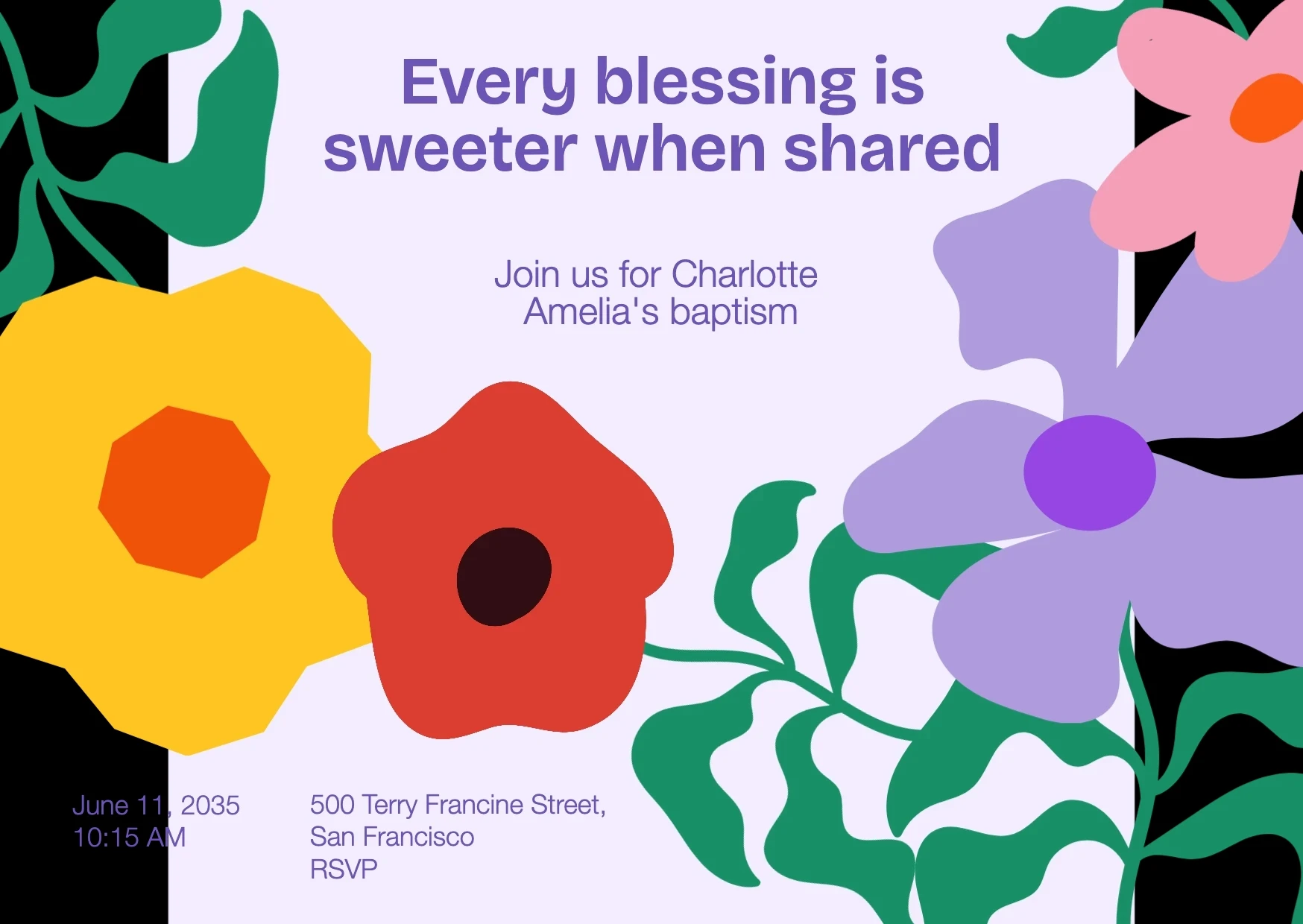 Cute Floral Illustrative Baptism Invitation