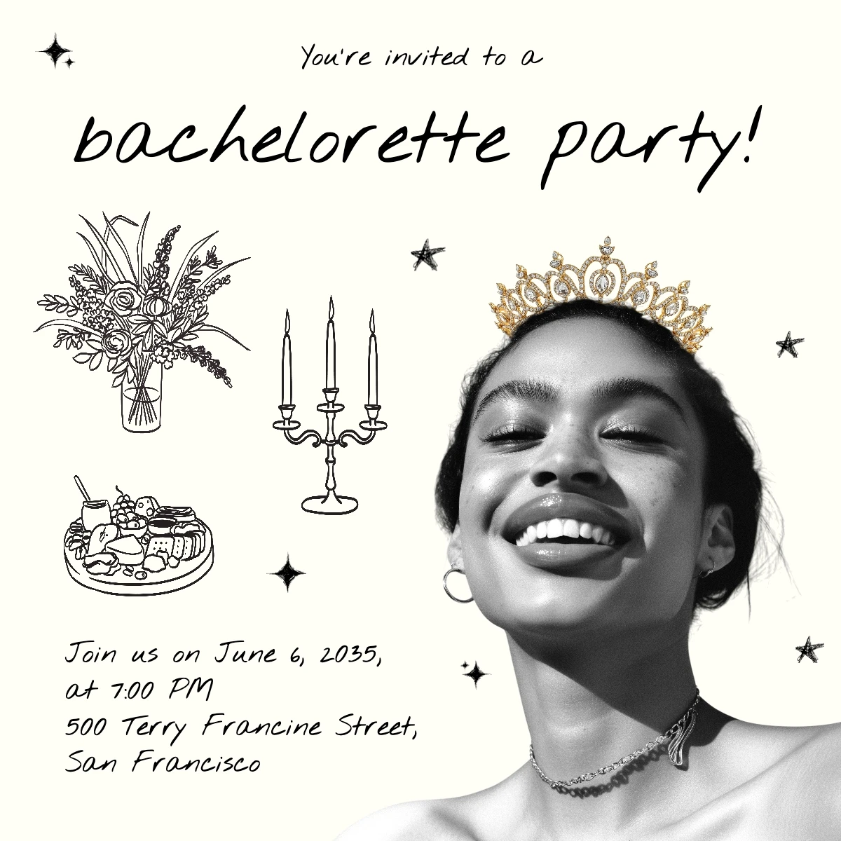 Vintage Playful Illustrative Bachelorette Invitation
