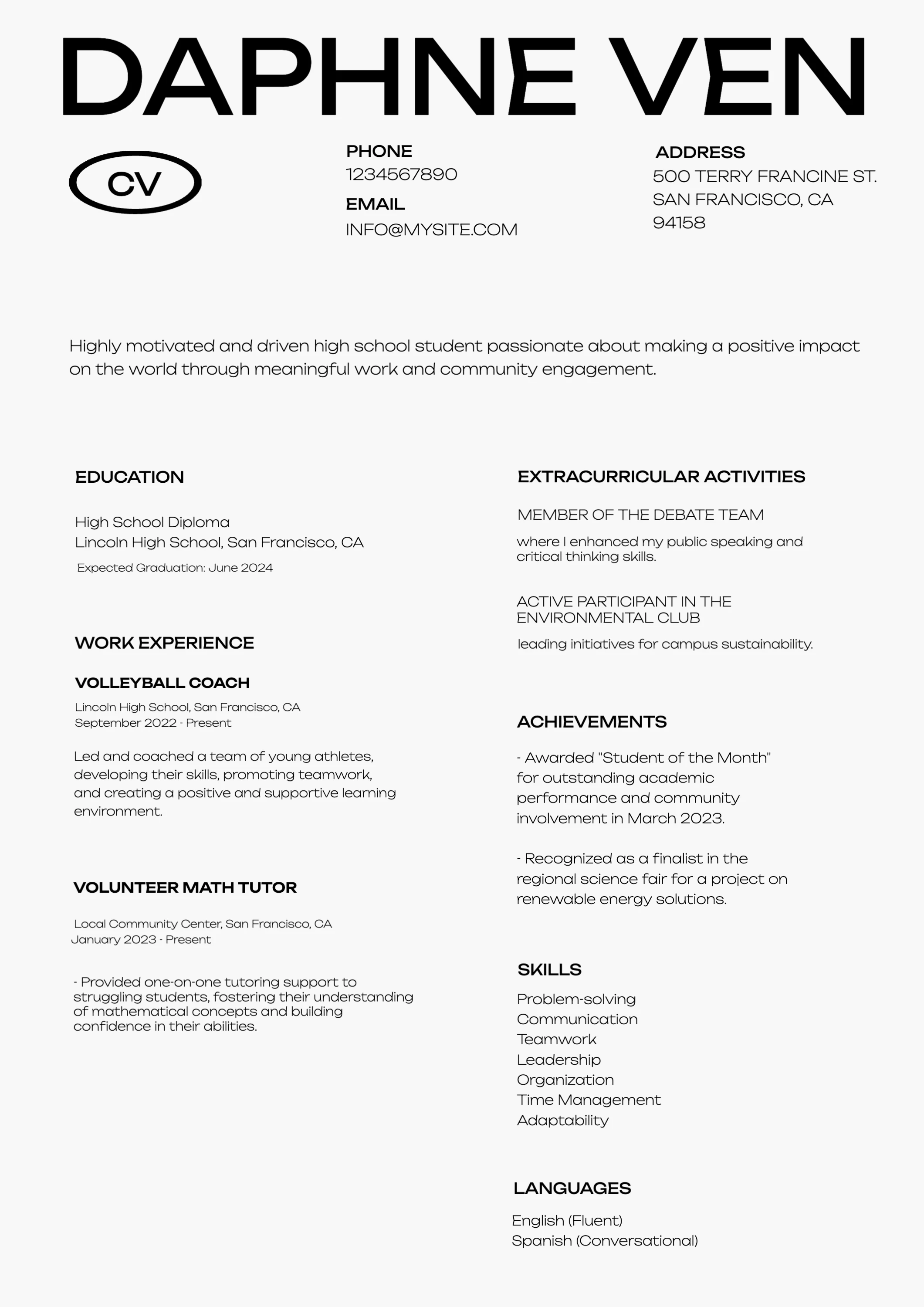 Modern Clean High School Resume