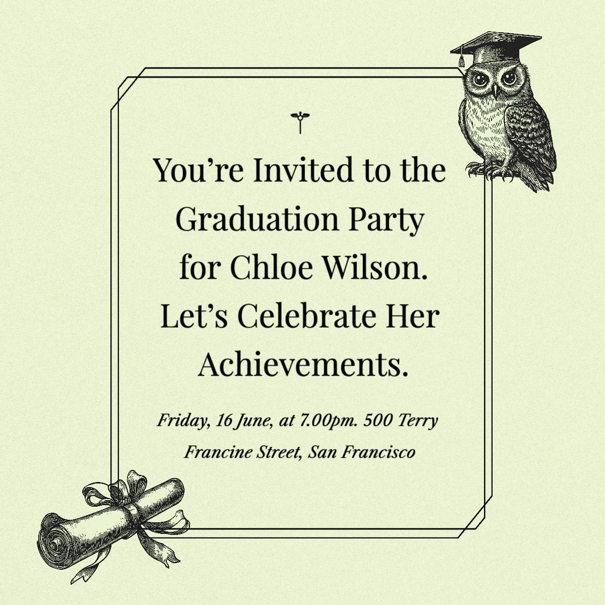 Classic Vintage Illustrative Graduation Invitation