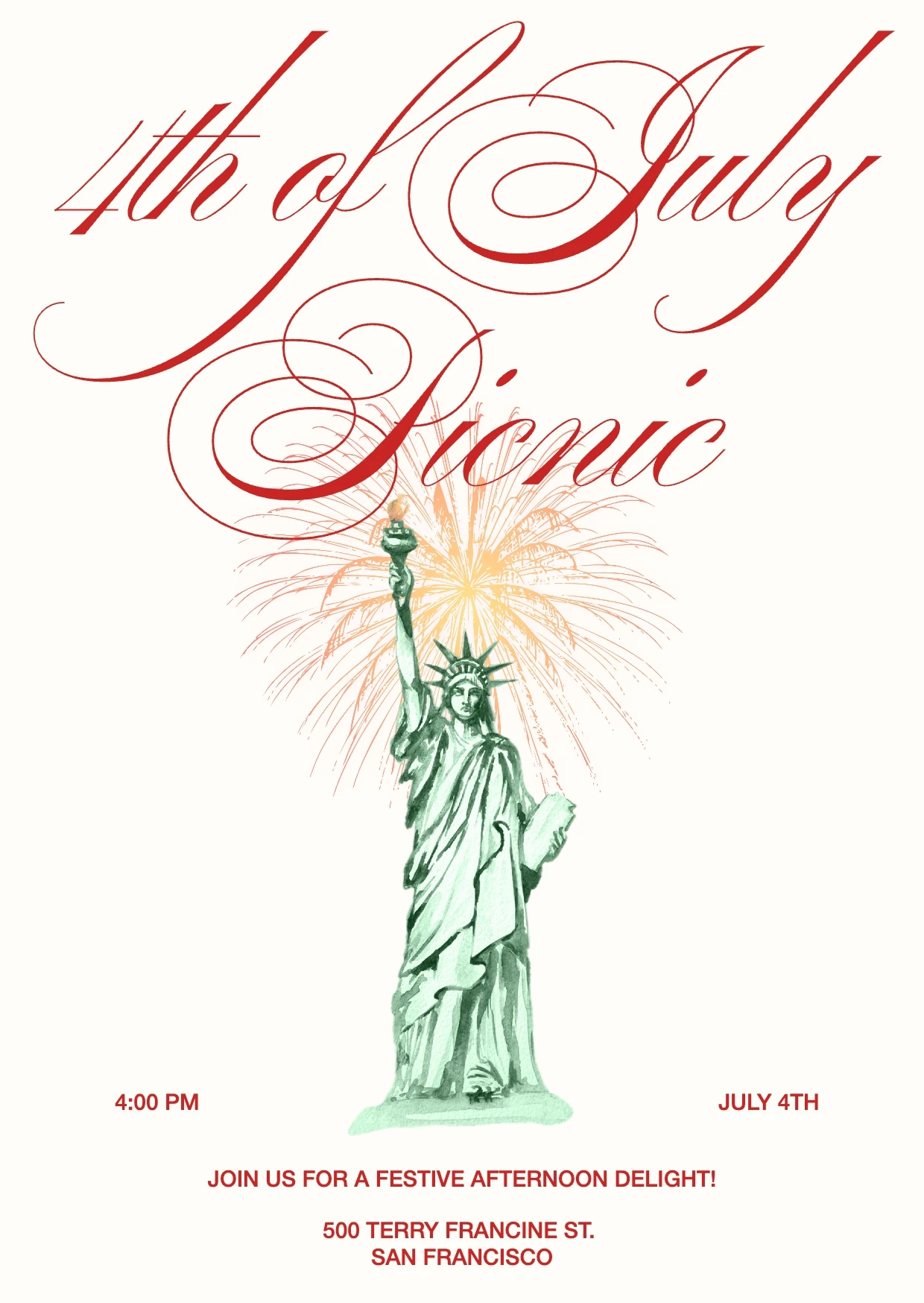 Vintage Illustrative 4th of July Party Invitation