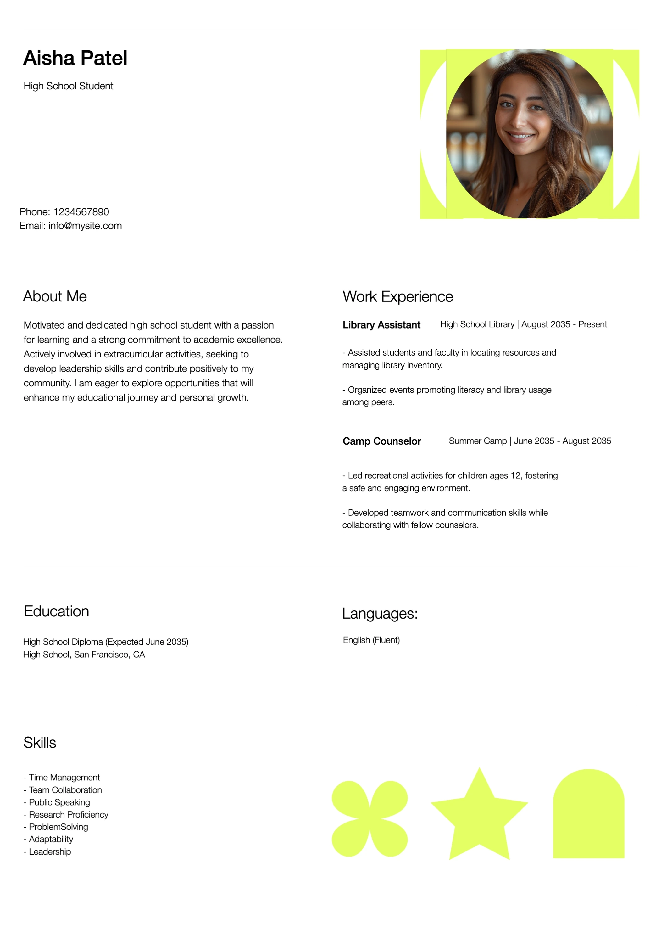 Tech Geometric High School Resume