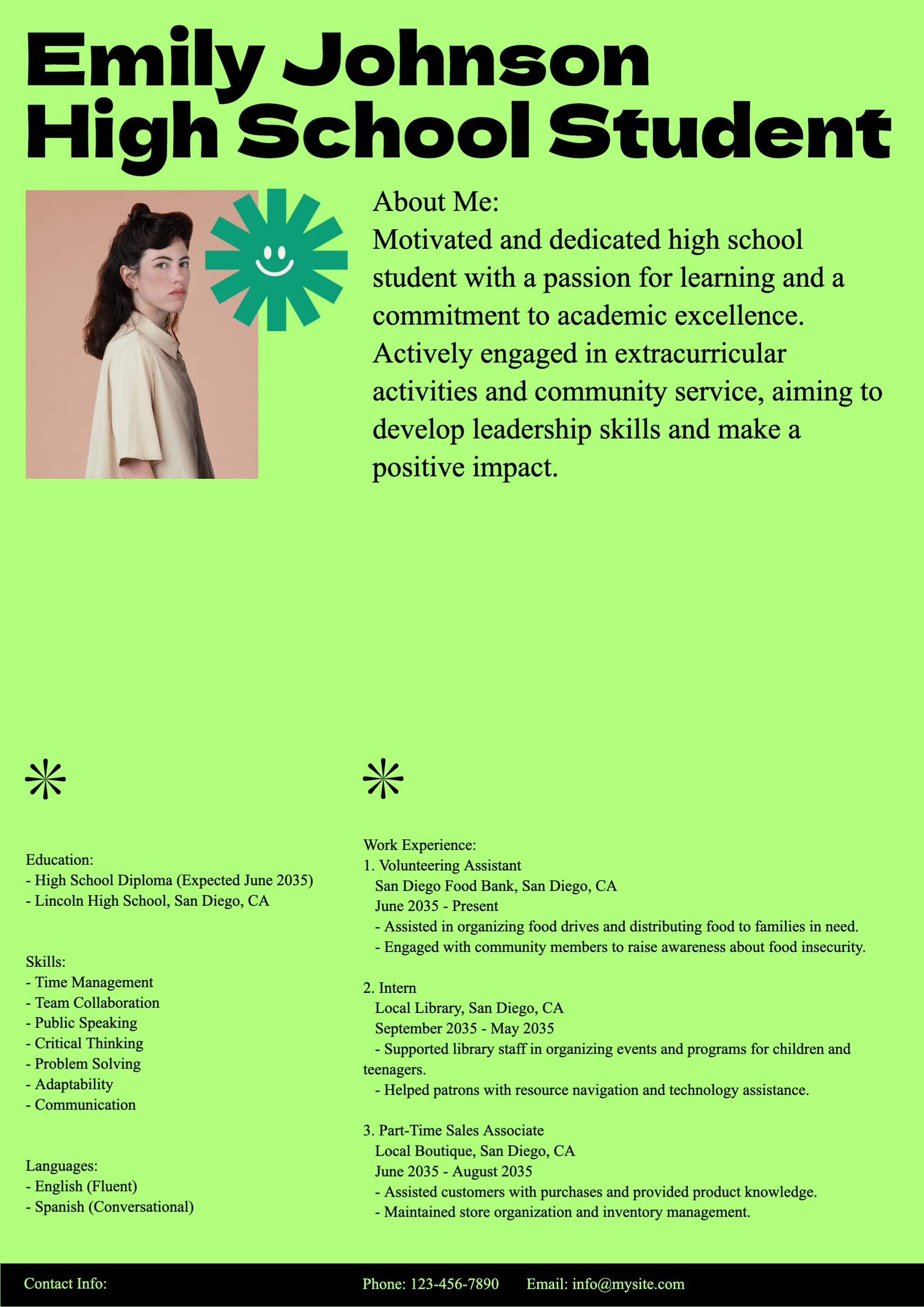 Pop Neon High School Resume