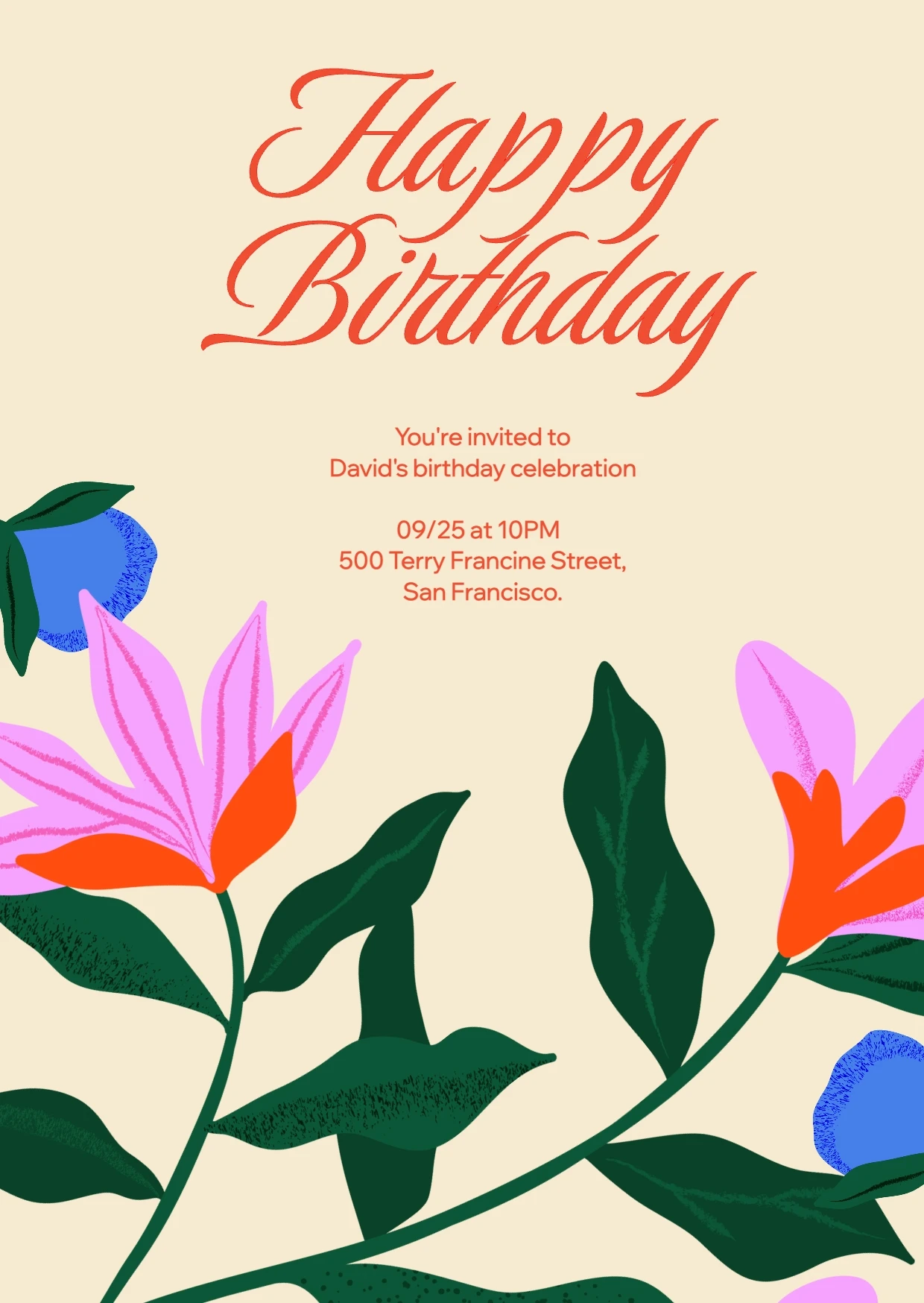 Organic Colorful Floral Birthday Invitation