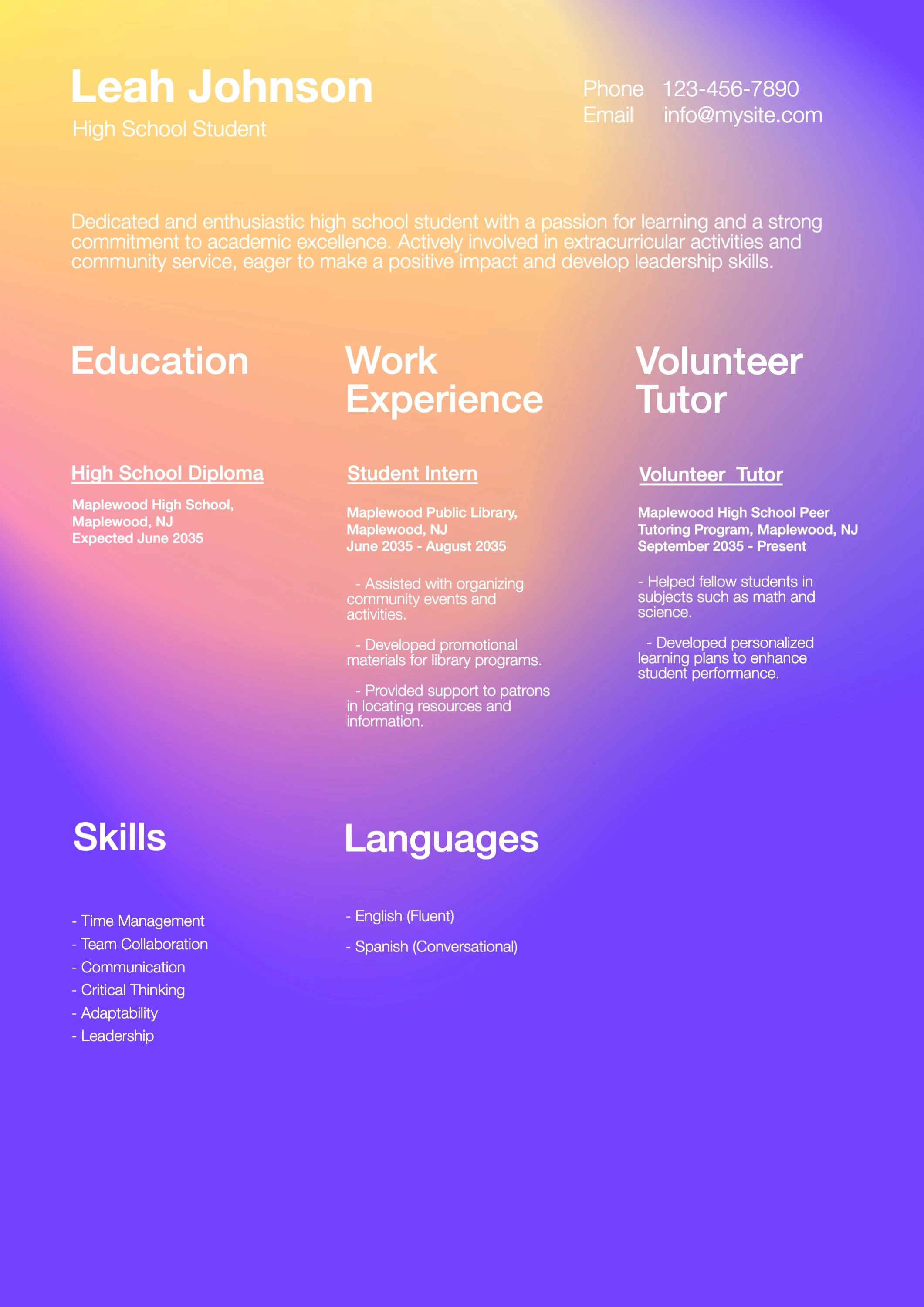 Playful Modern Neon High School Resume