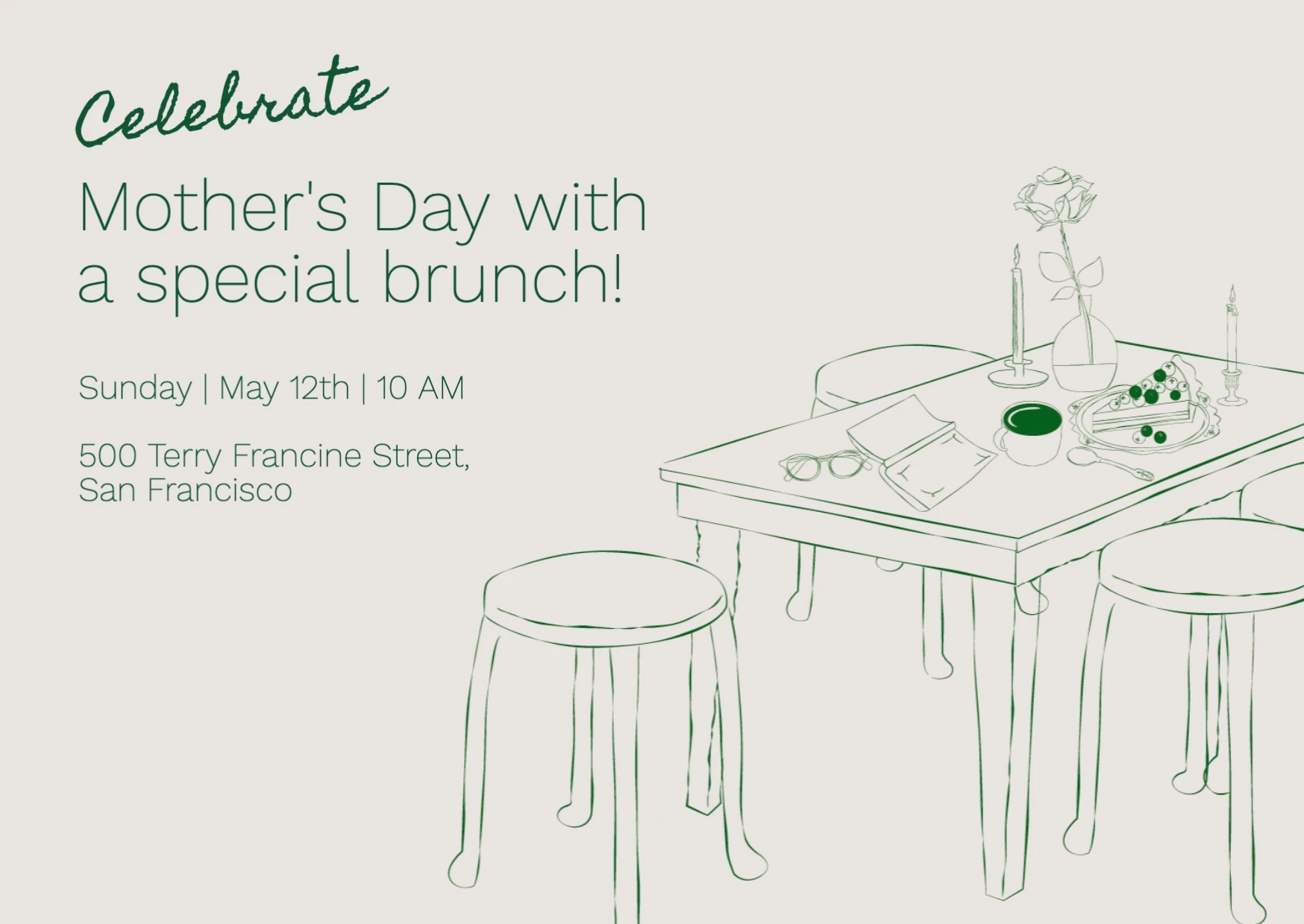 Minimalist Illustrative Brunch Invitation