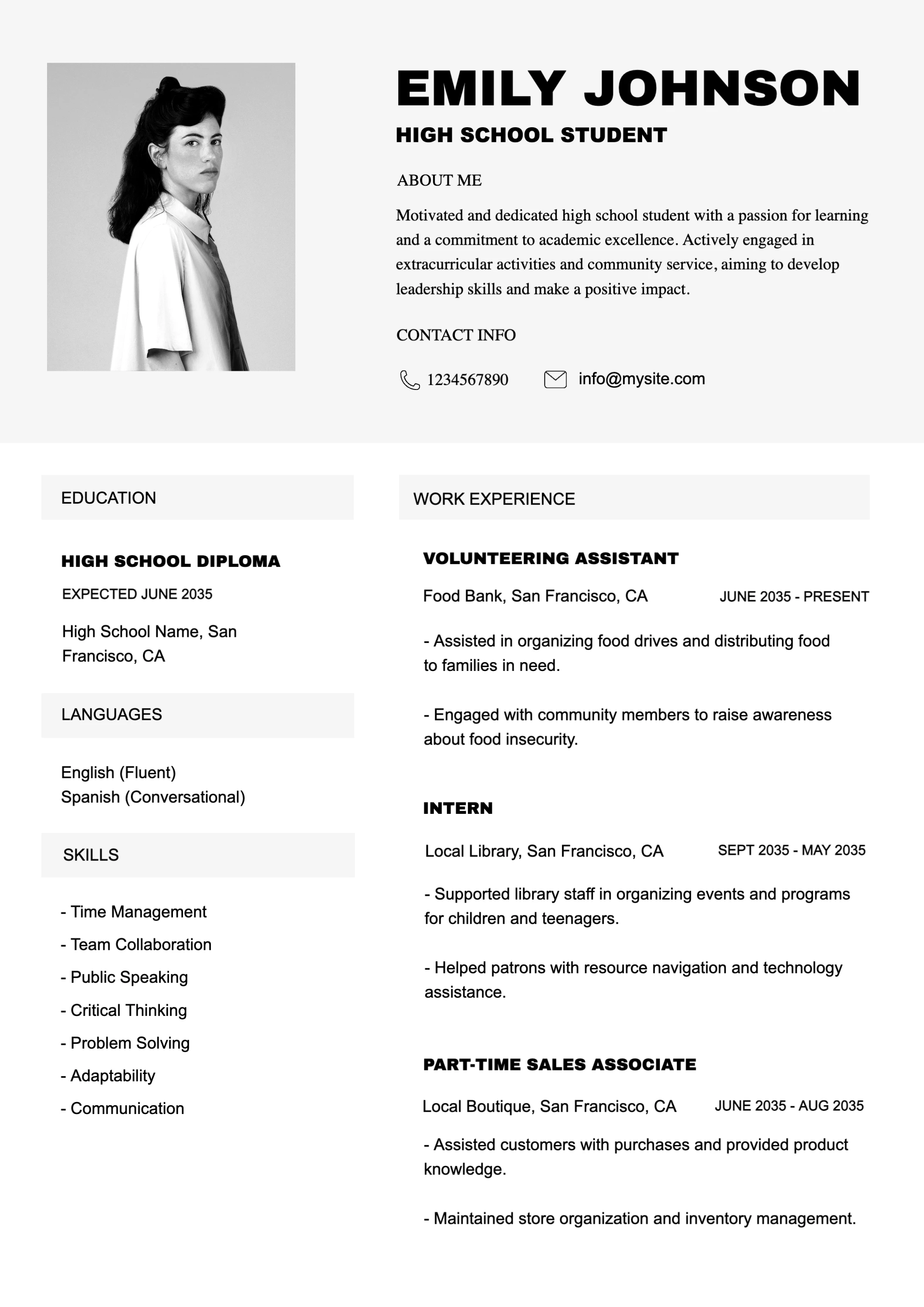 Professional Clean High School Resume