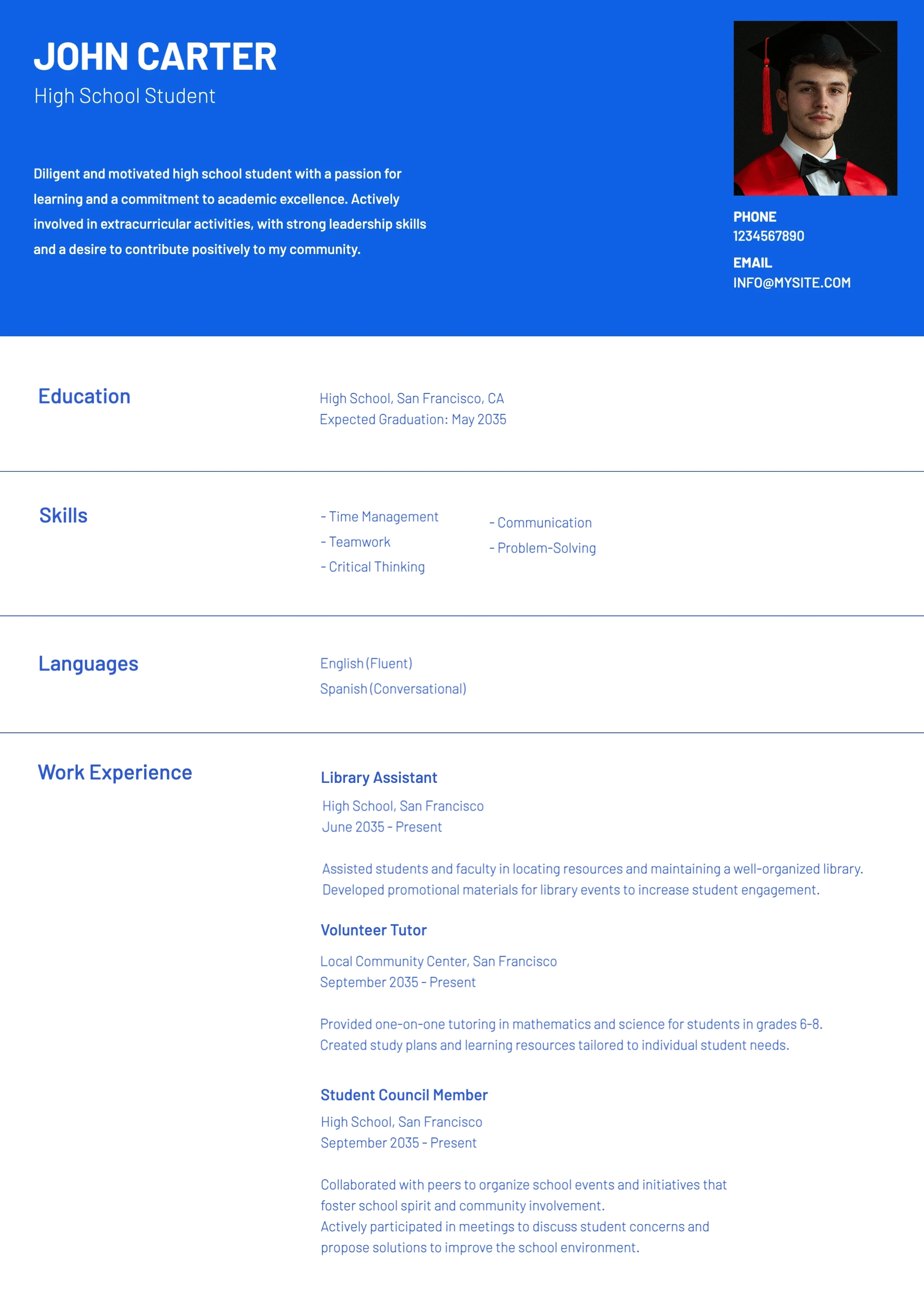 Classic Clean High School Resume