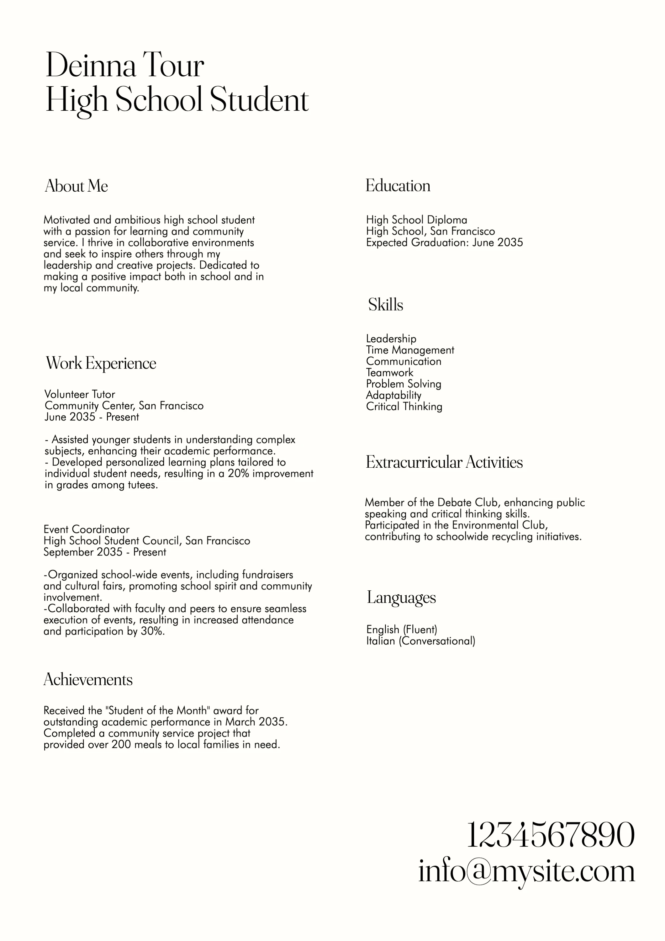 Elegant Clean High School Resume