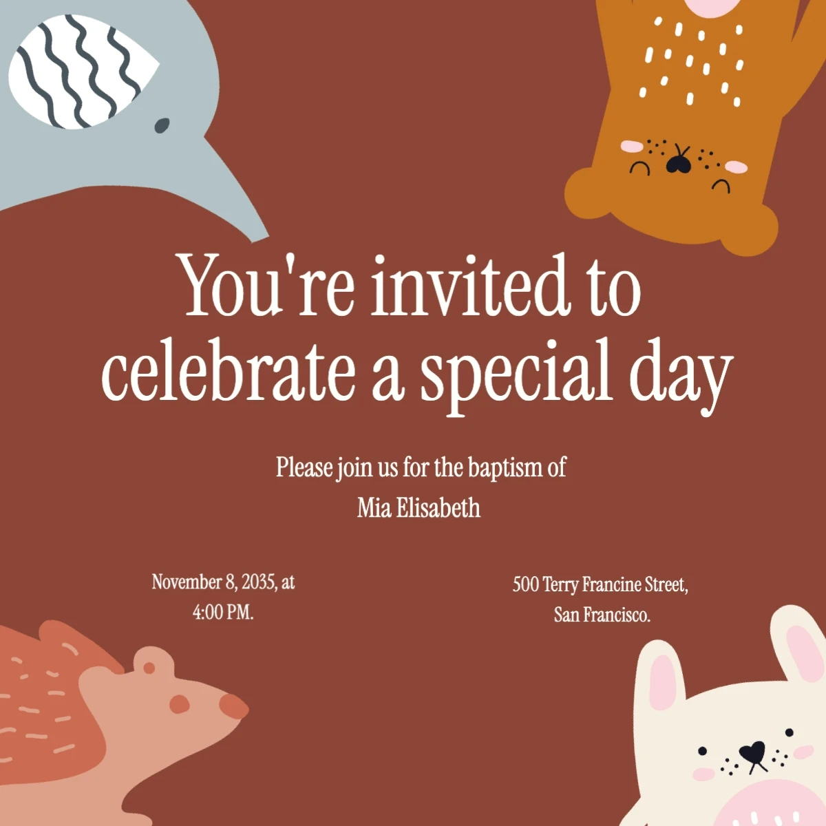 Cute Illustrative Baptism Invitation