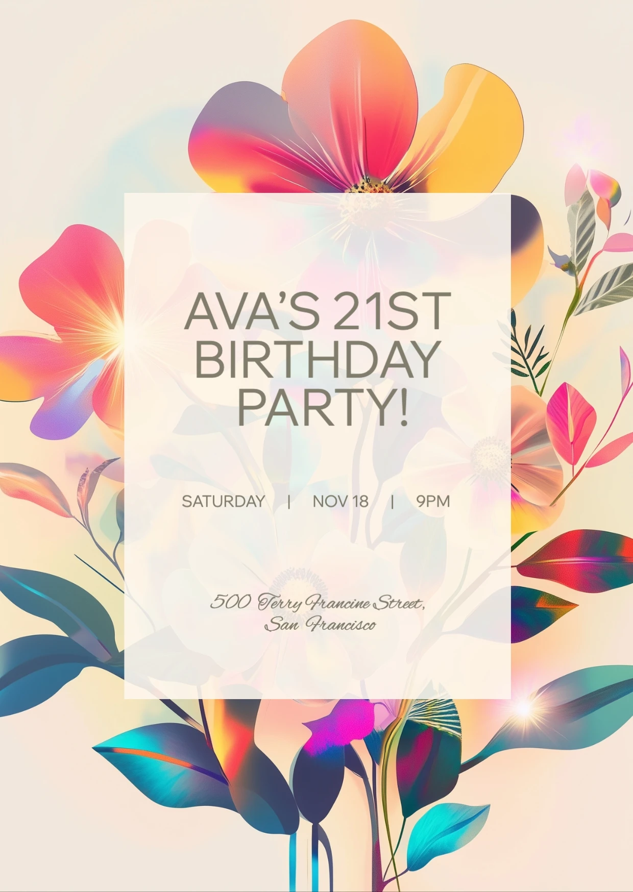 Elegant Floral Colorful Birthday Invitation