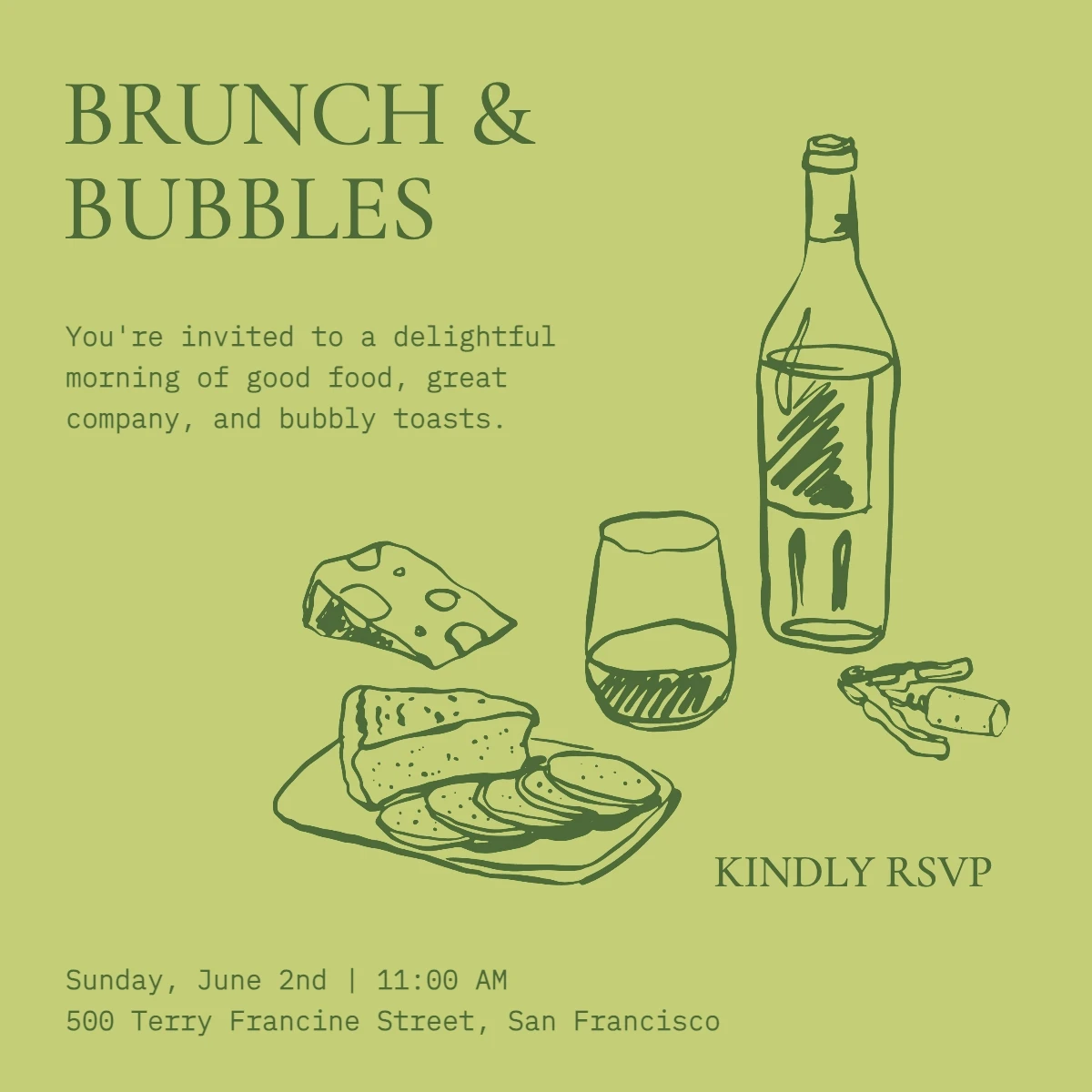 Vintage Handmade Illustrative Brunch Invitation
