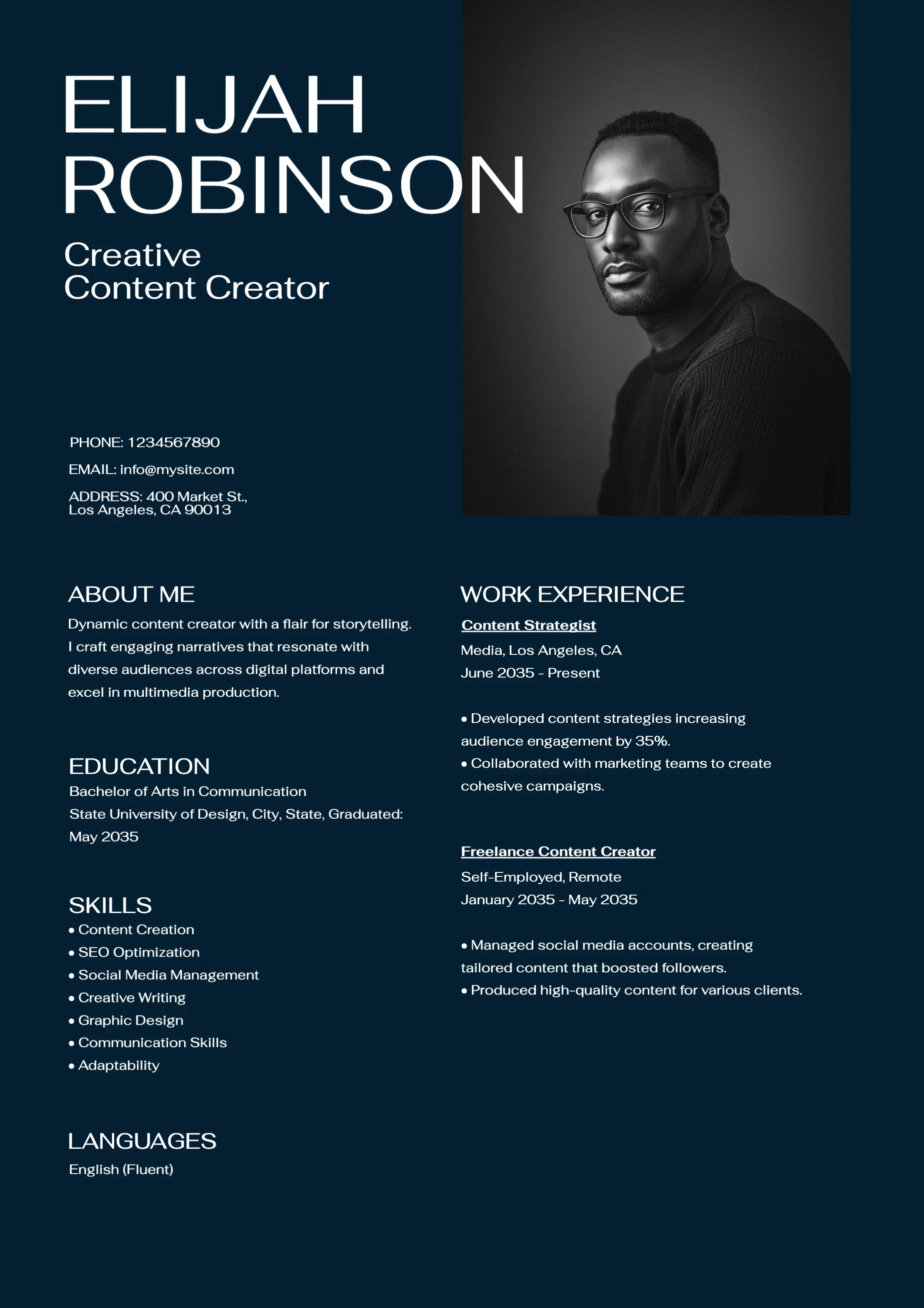 Sleek Dark Creative  Resume