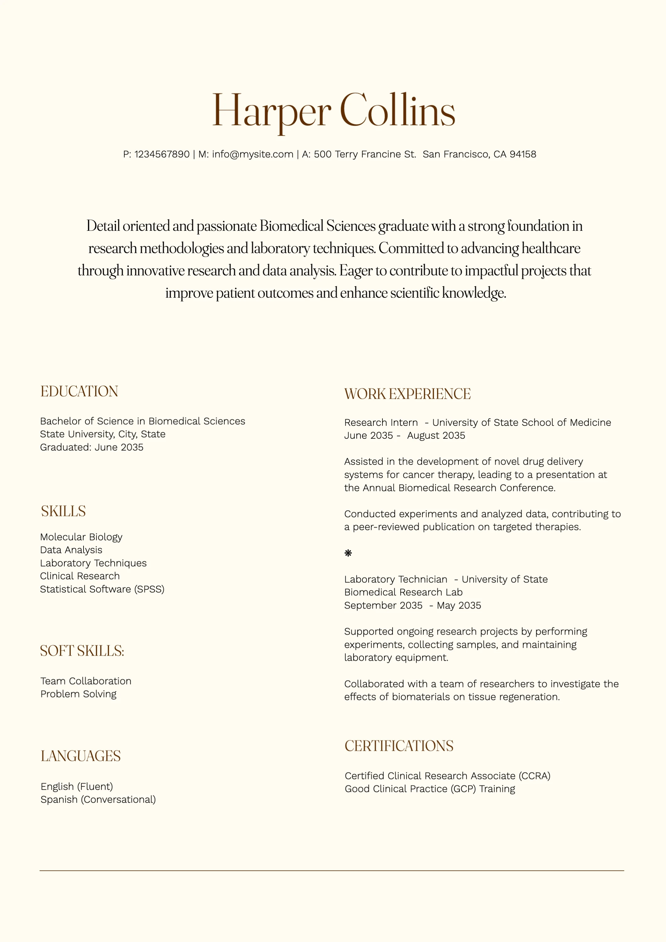 Minimalist Classic  College  Resume