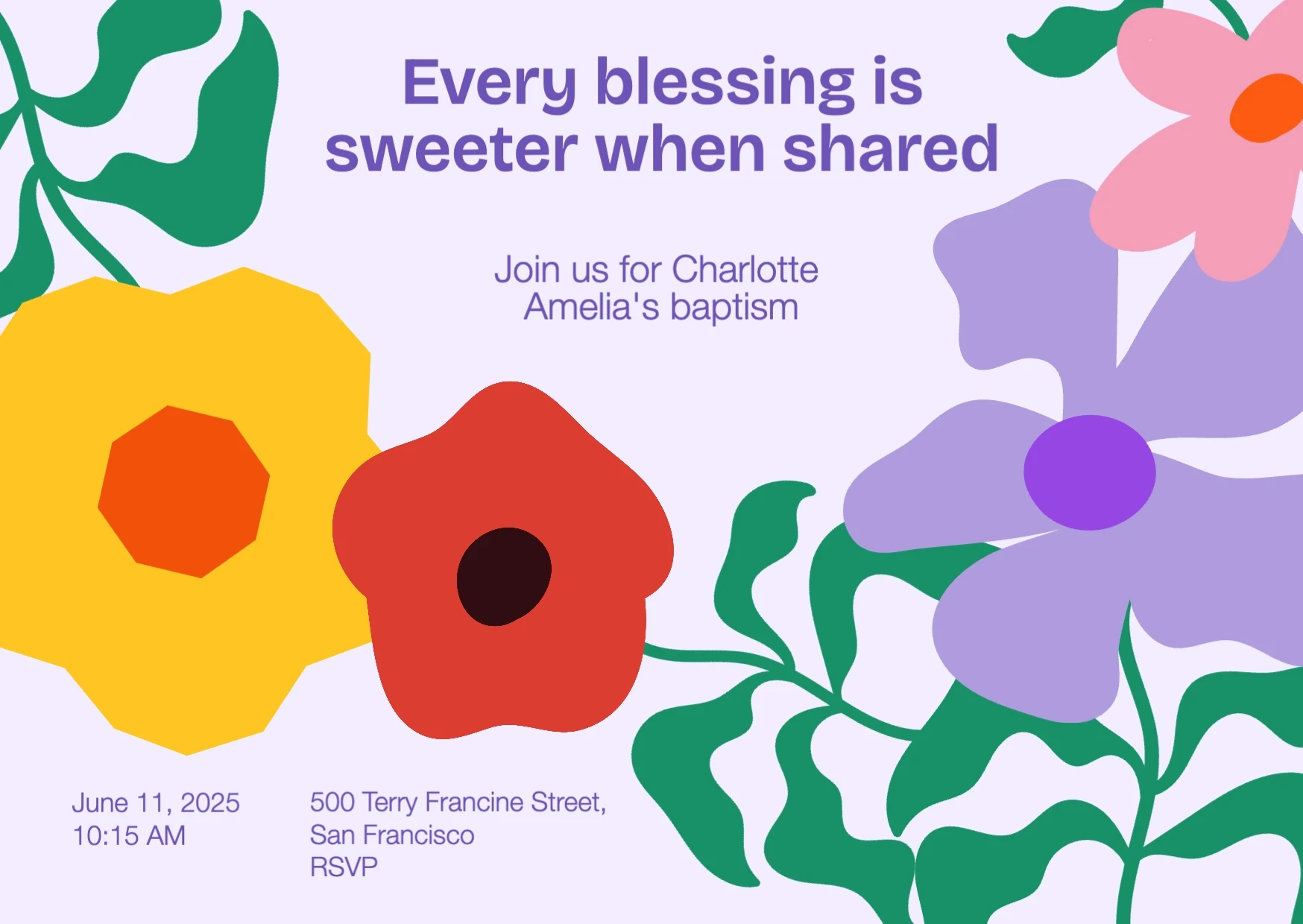 Cute Floral Illustrative Baptism Invitation