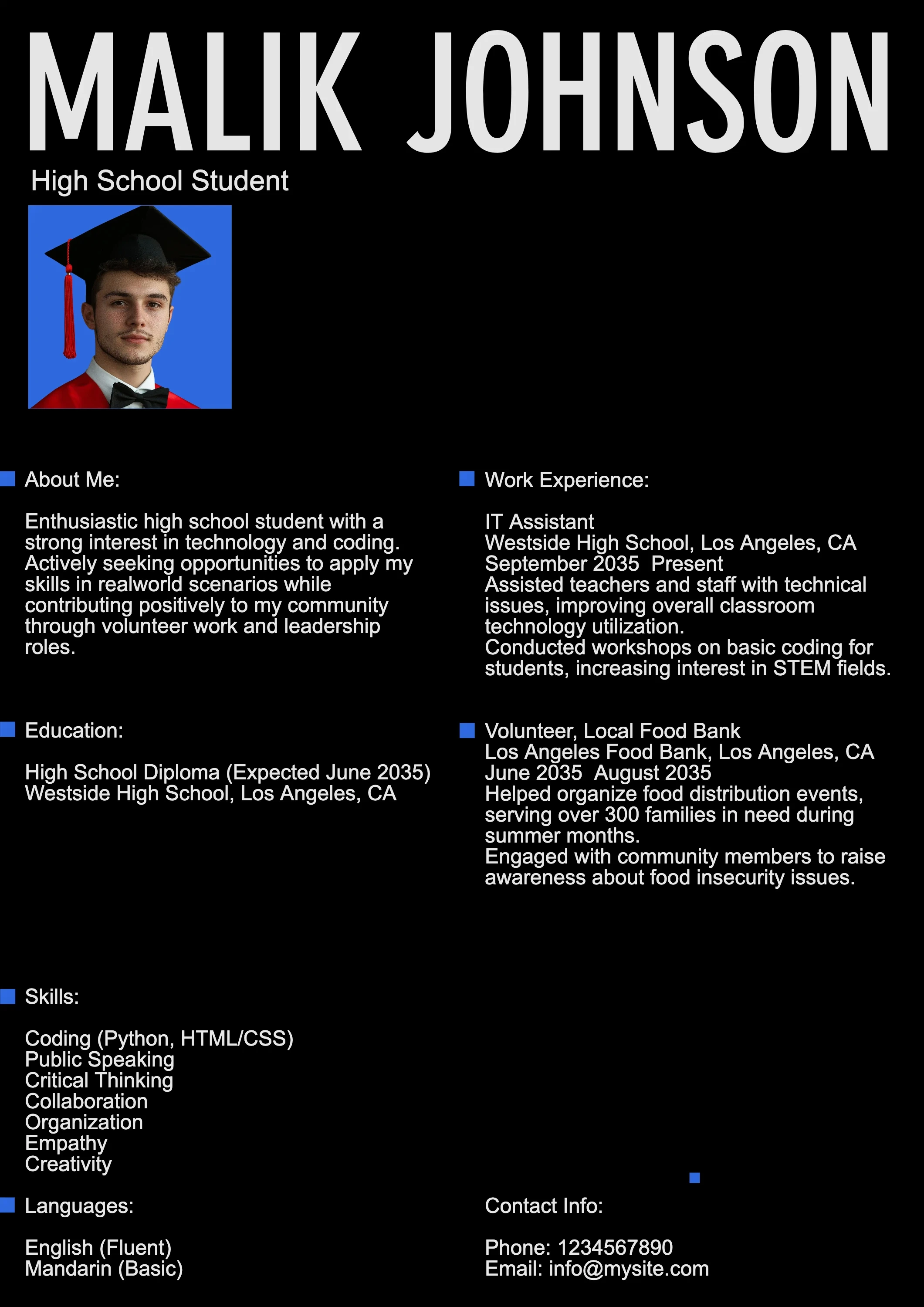 Classic Dark High School Resume