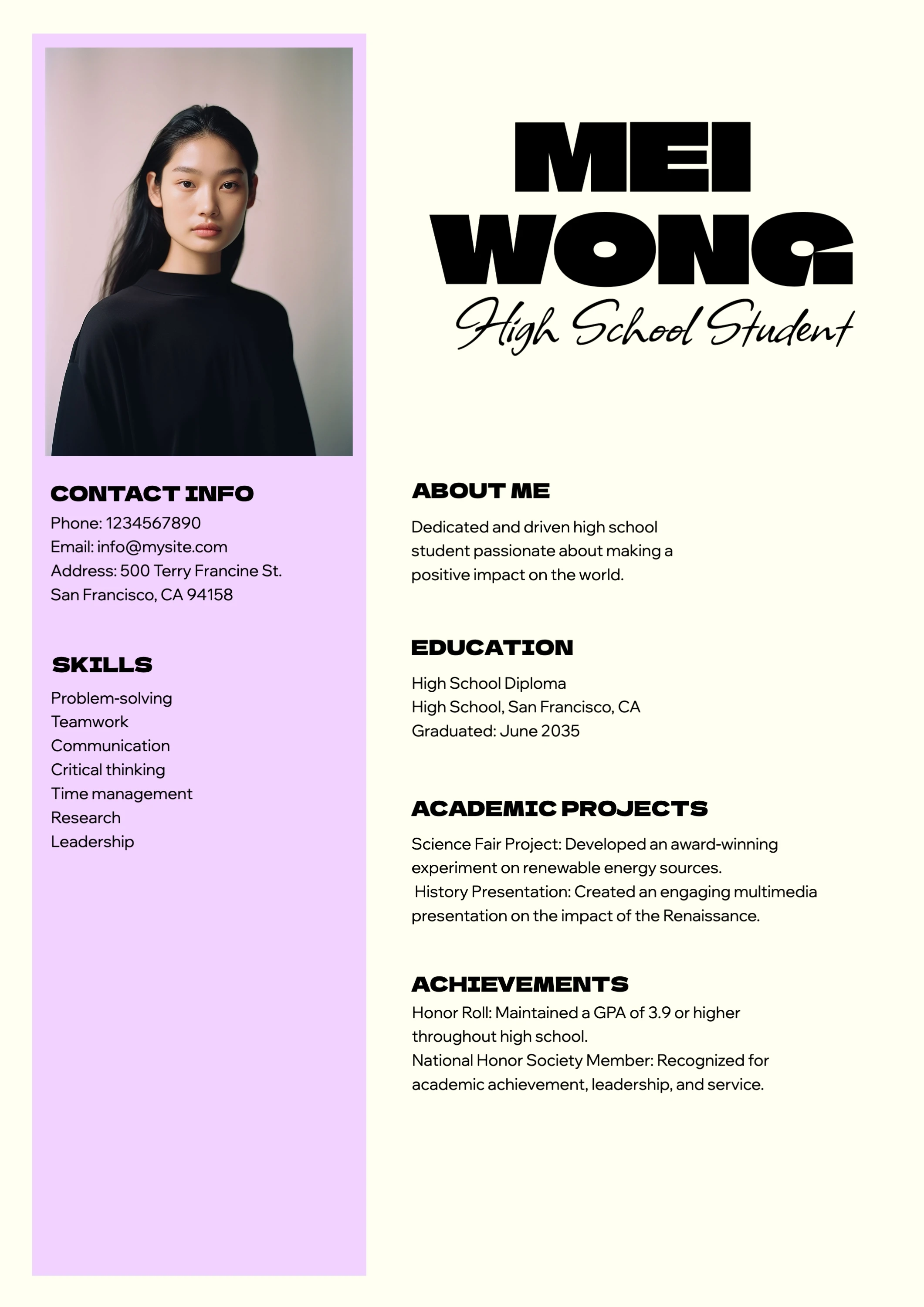 Modern Pastel High School Resume