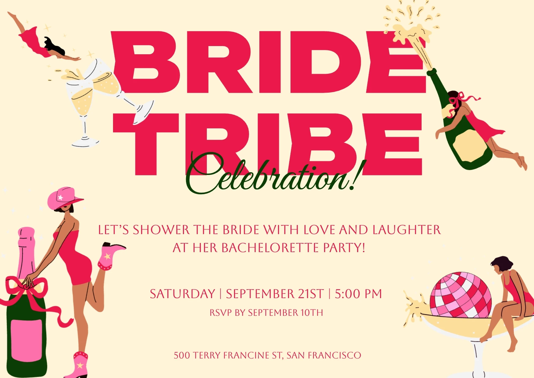 Playful Illustrative Bachelorette Invitation