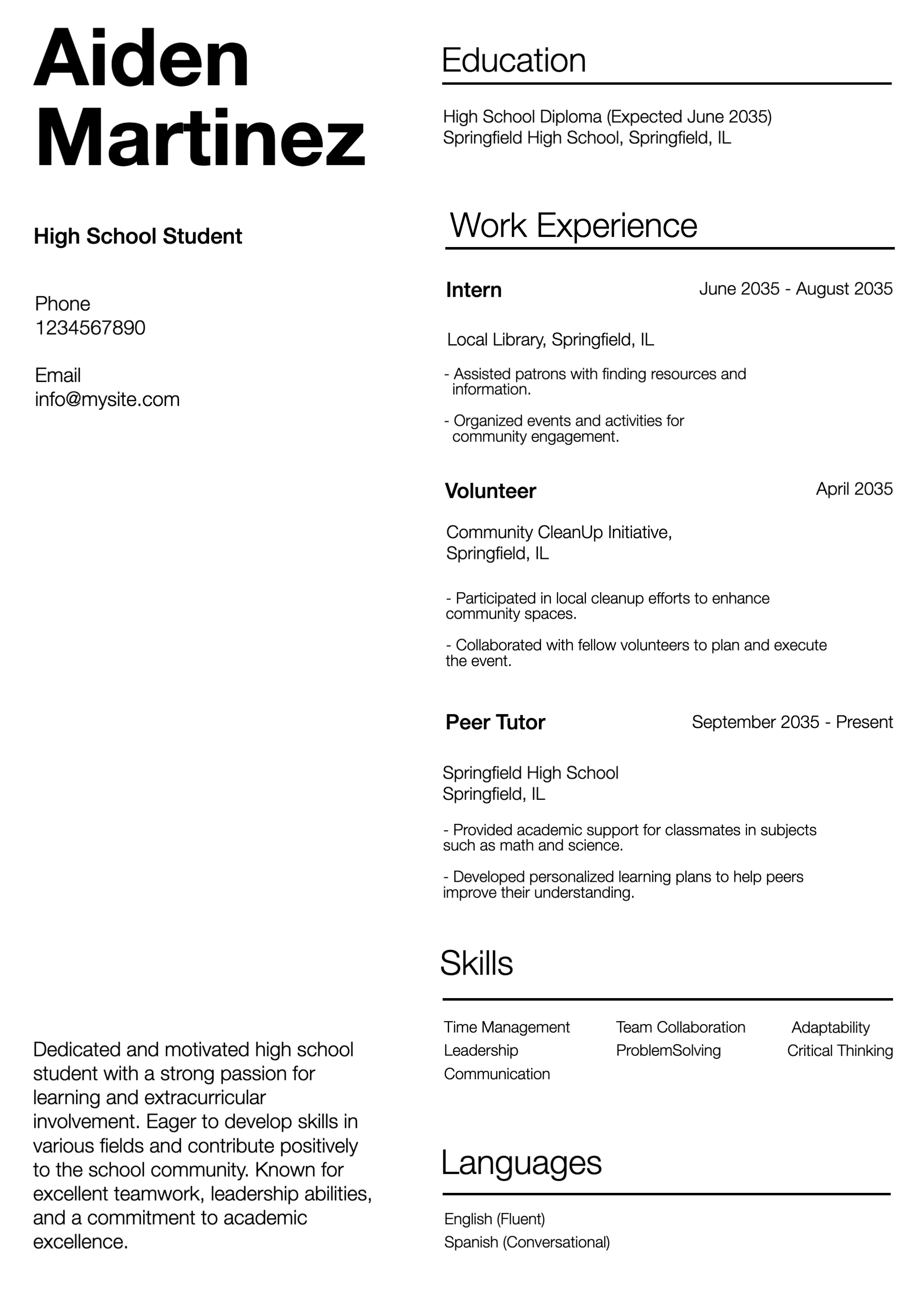 Classic Clean High School Resume