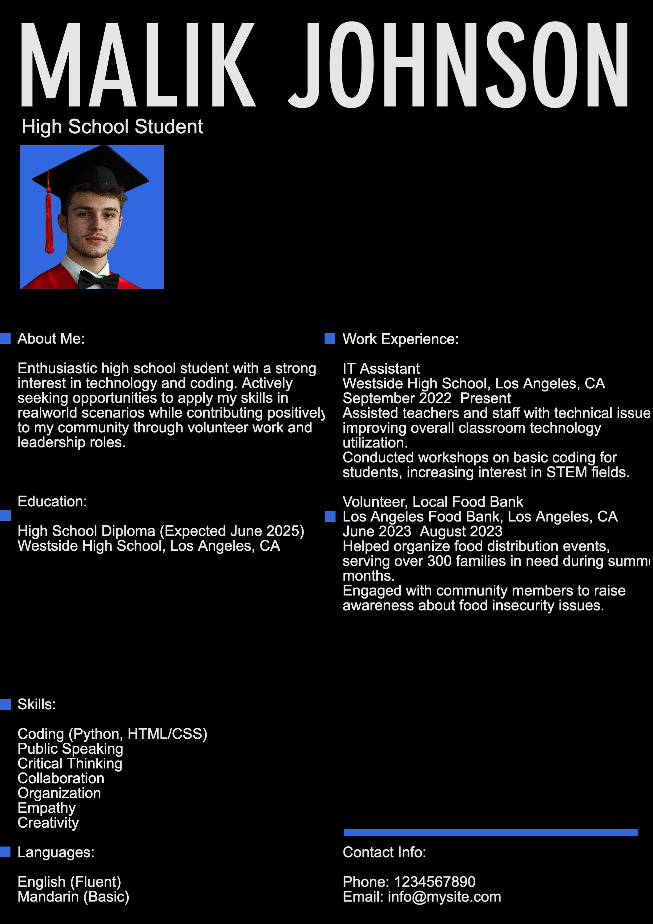 Classic Dark High School Resume