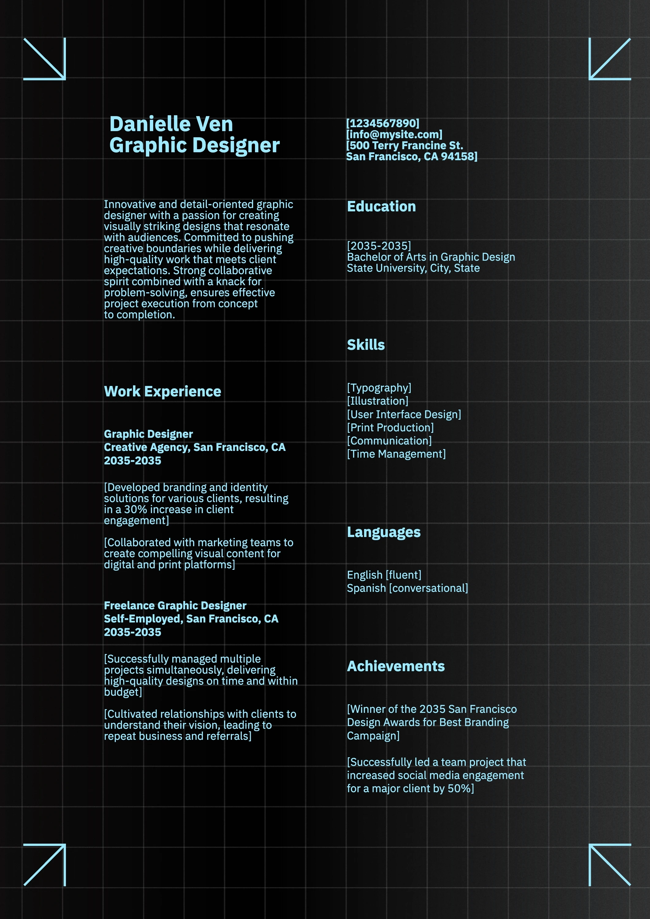 Modern Dark Modern Graphic Designer Resume