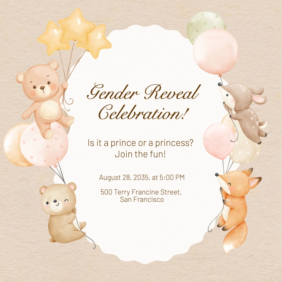 Cute Illustrative Gender Reveal Invitation
