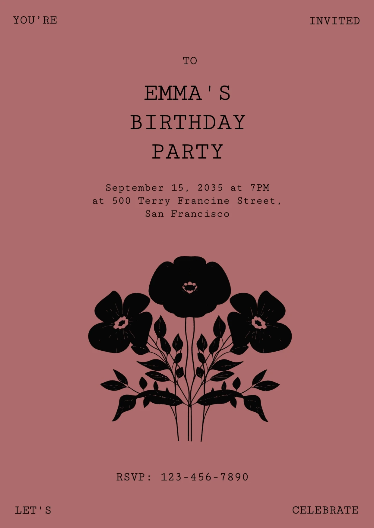 Simple Floral Birthday Invitation