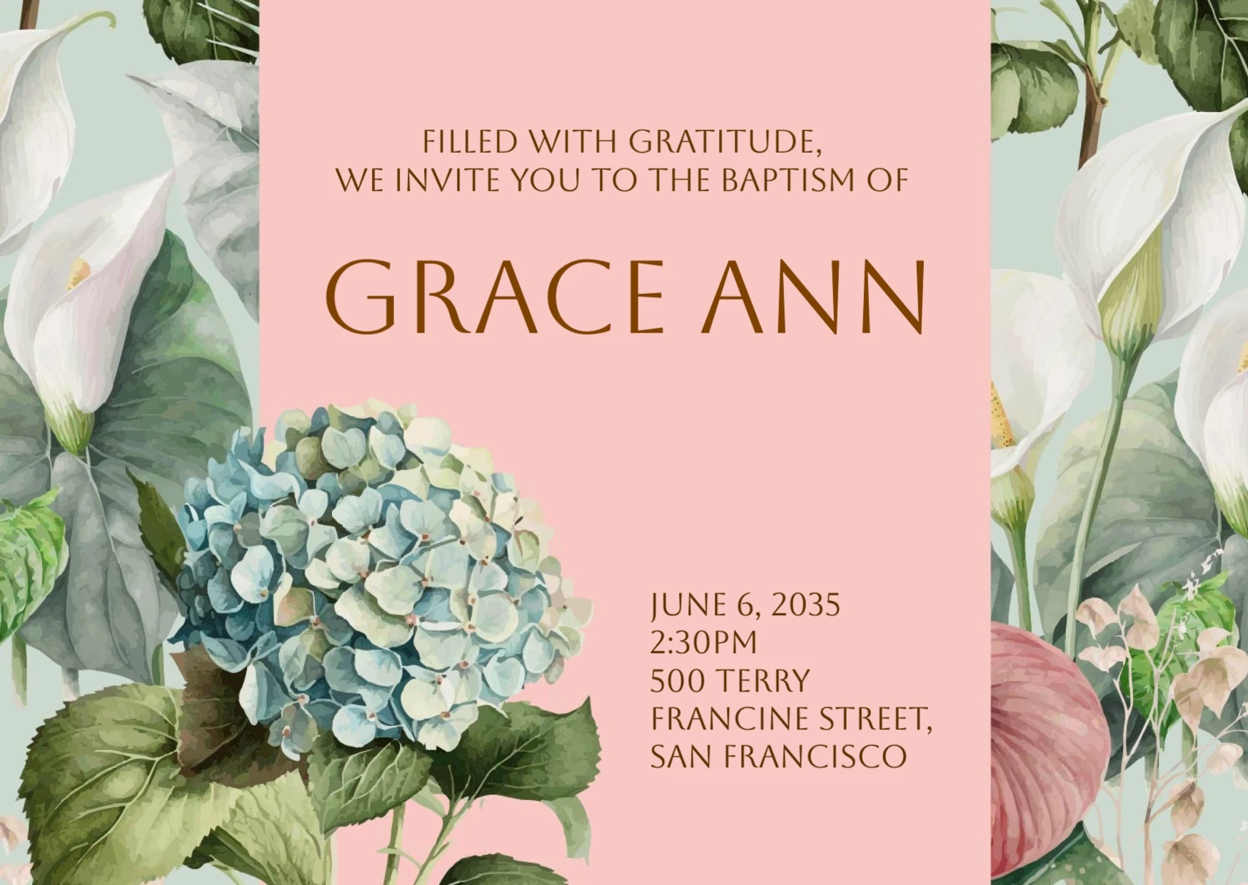 Organic Floral Baptism Invitation