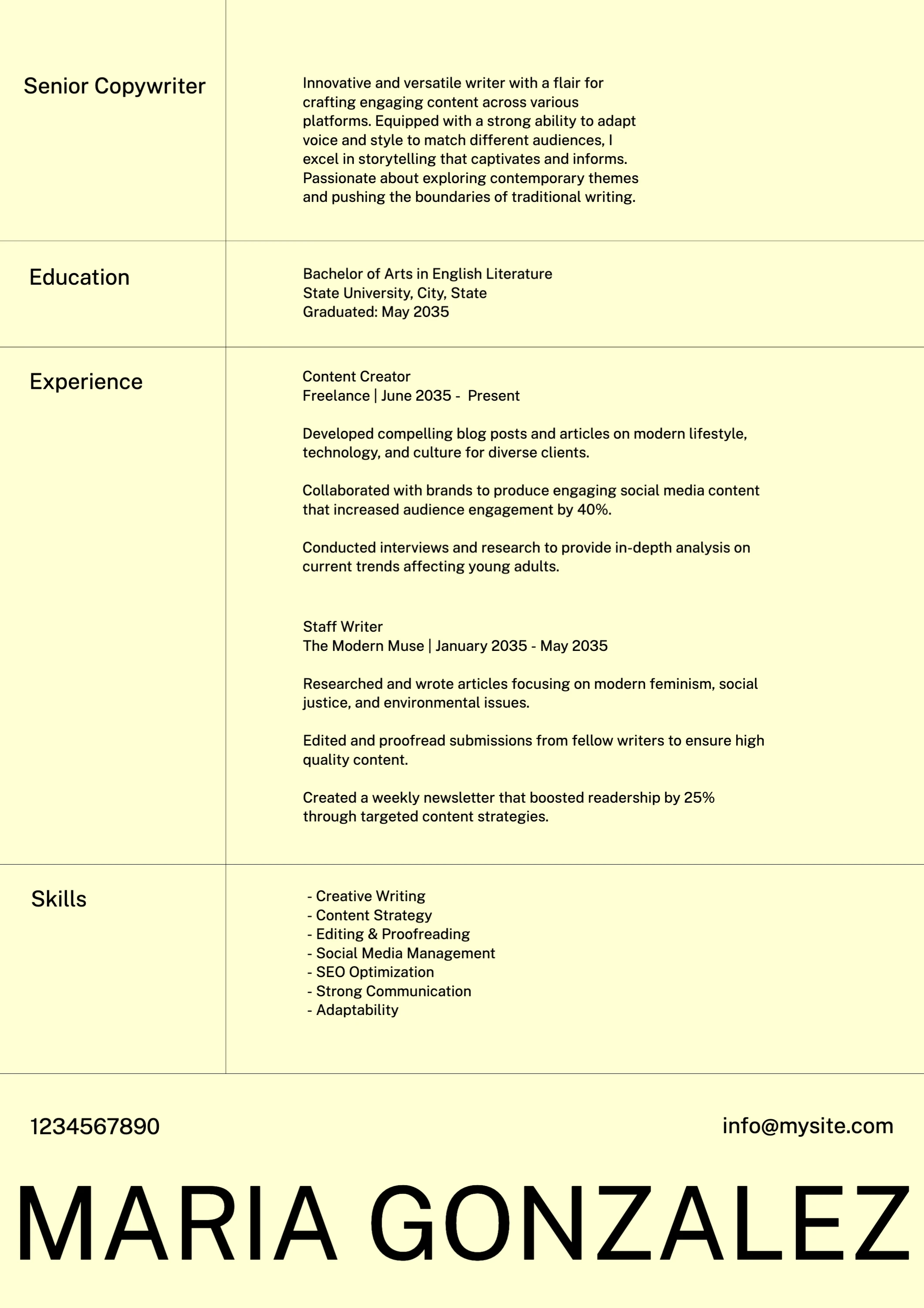 Modern Geometric Modern  Resume