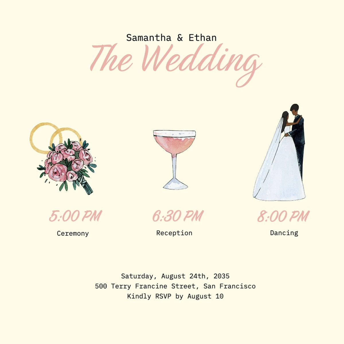 Classic Illustrative Wedding Invitation